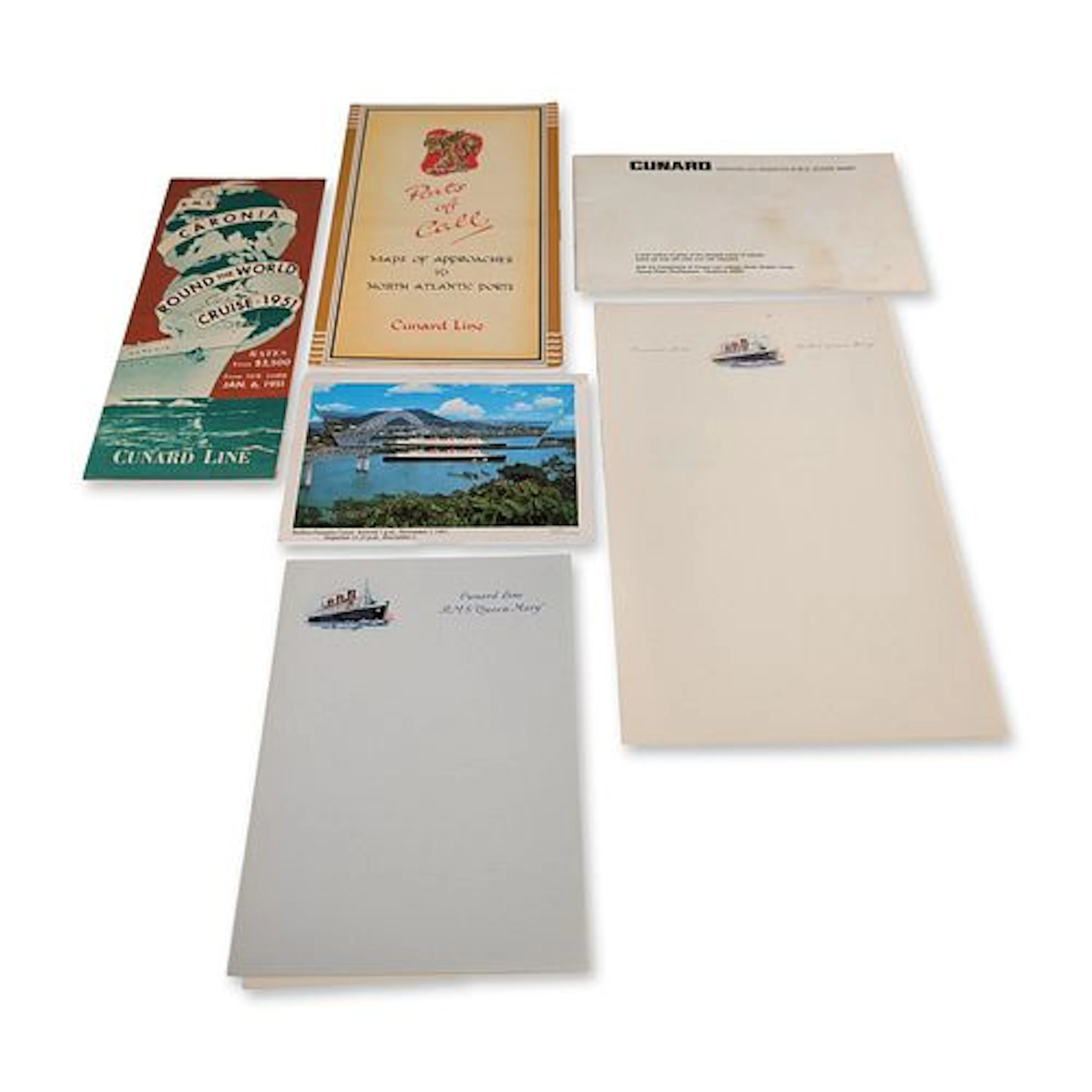 11pc Cunard Line RMS Queen Mary and Caronia Ephemera Collection