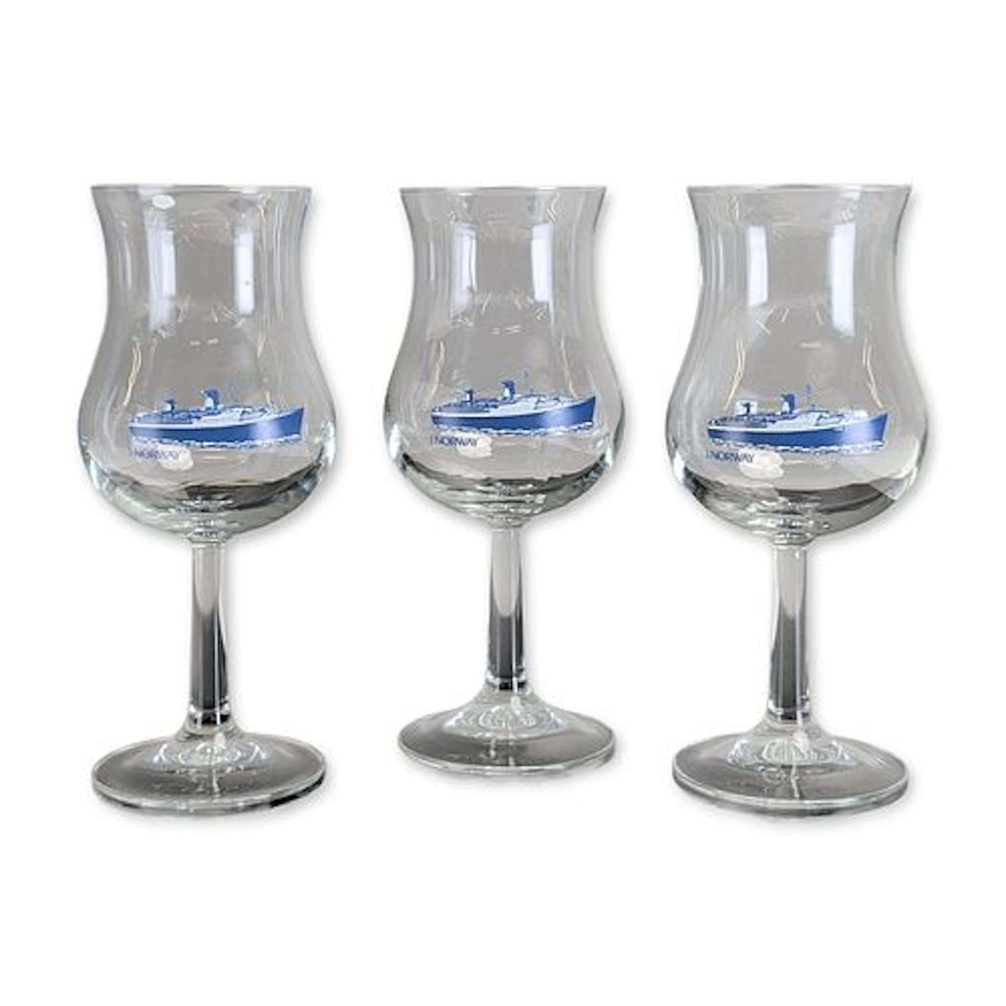 3pc SS Norway Souvenir Stemware Glasses