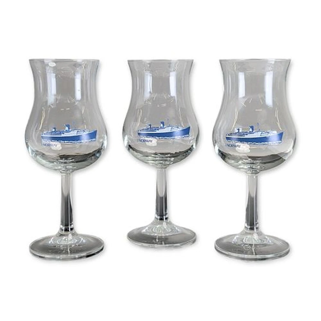 3pc SS Norway Souvenir Stemware Glasses