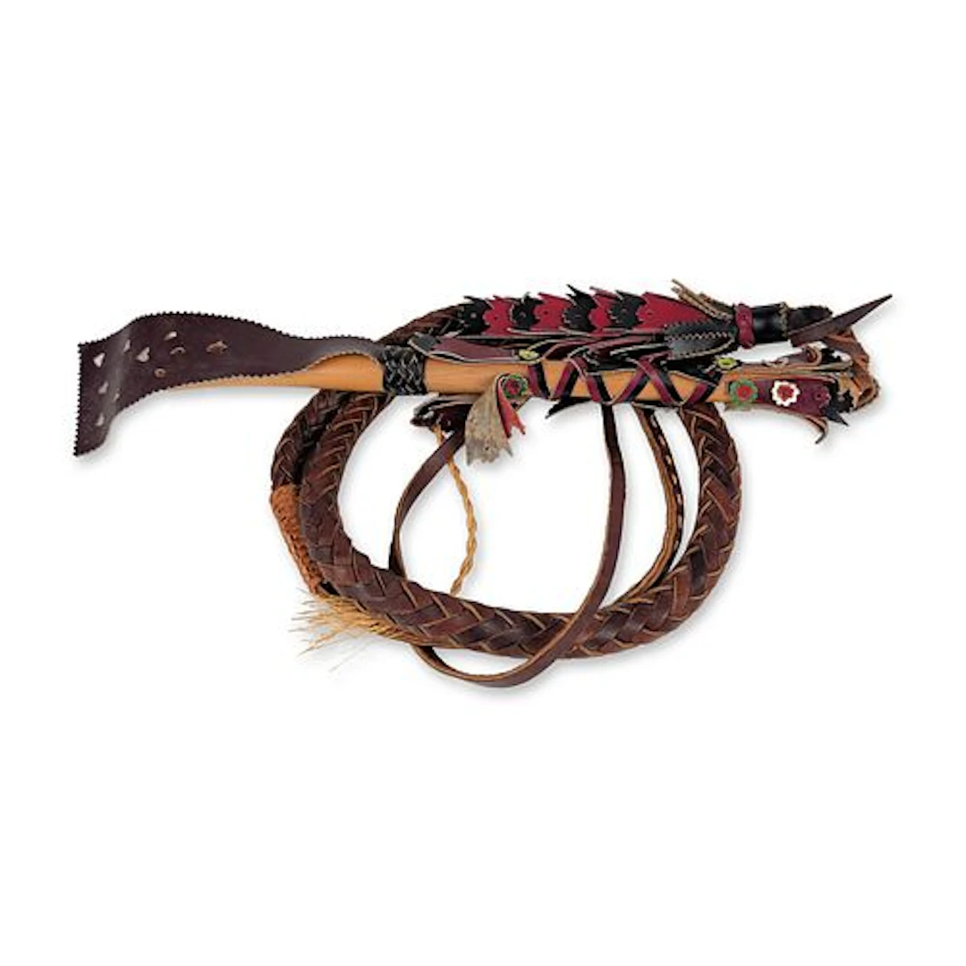 Hungarian Folk Art Decorated Braided Leather Whip