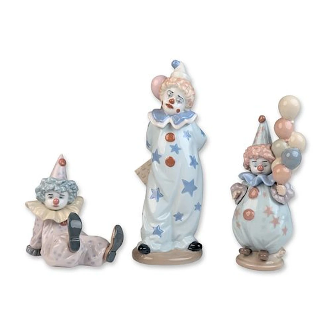 3pc Lladro and Nadal Spanish Glazed Porcelain Clown Figurines