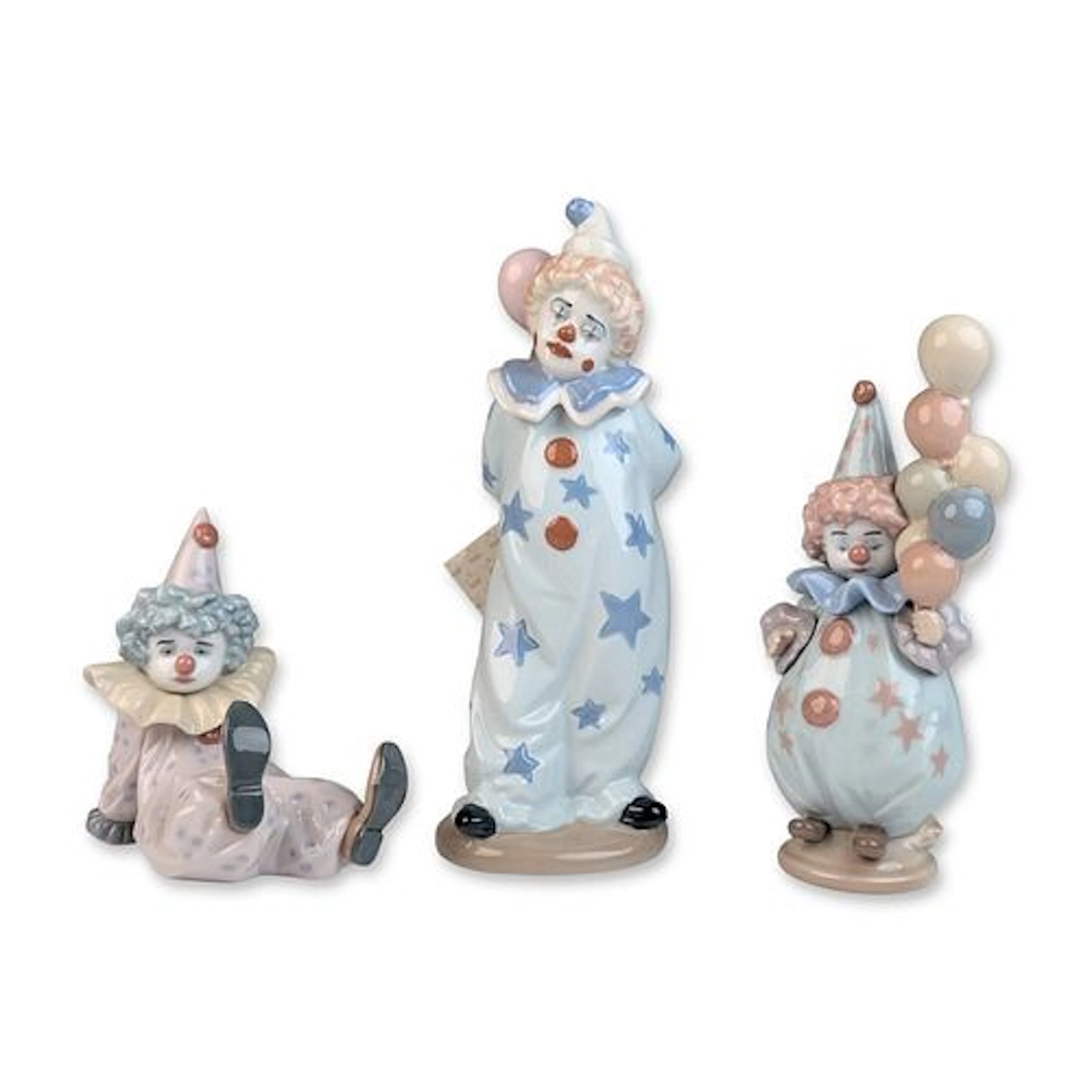 3pc Lladro and Nadal Spanish Glazed Porcelain Clown Figurines