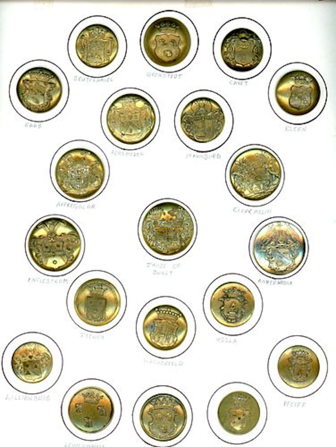 A CARD OF DIVISION ONE METAL LIVERY BUTTONS