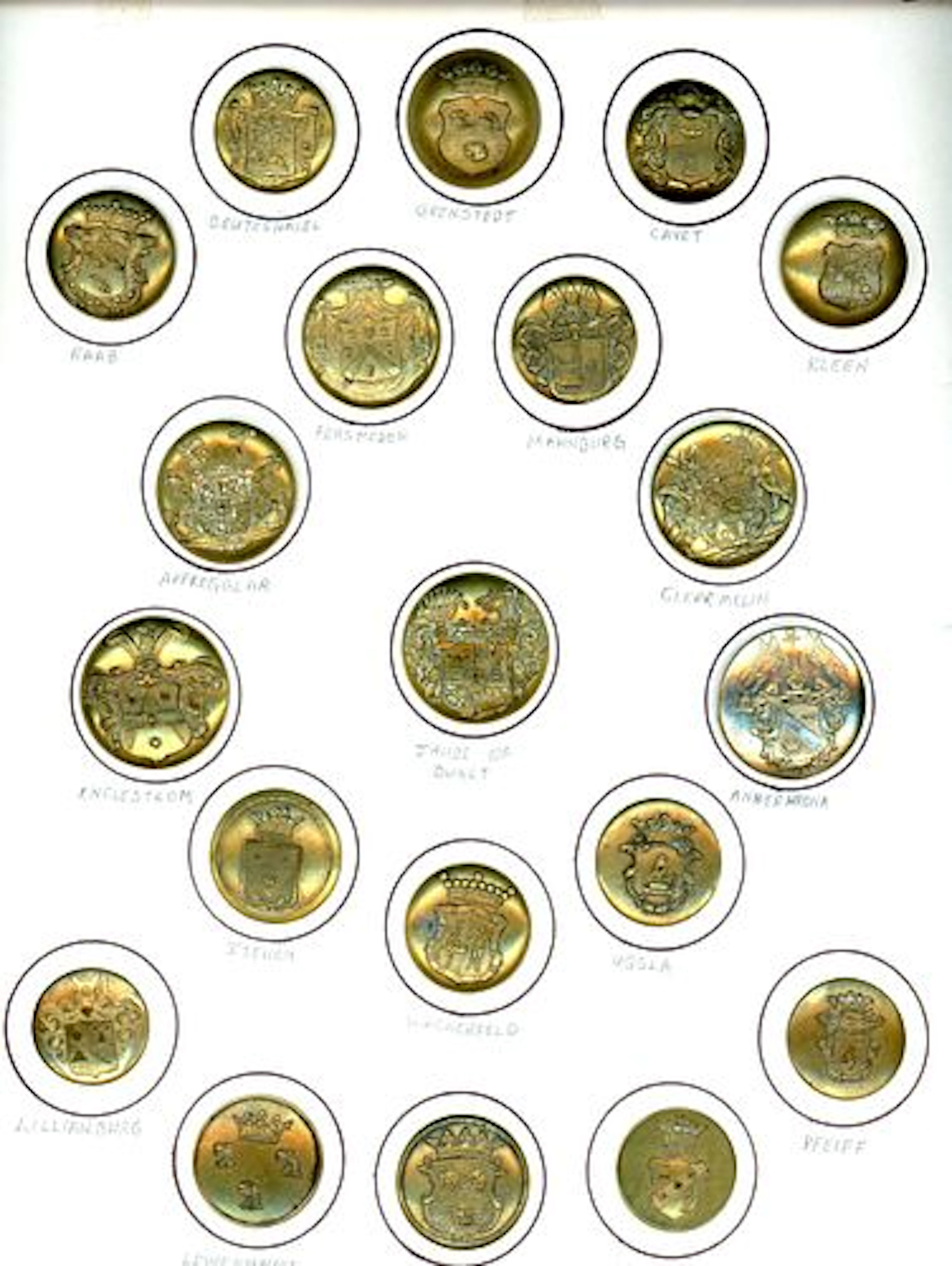 A CARD OF DIVISION ONE METAL LIVERY BUTTONS