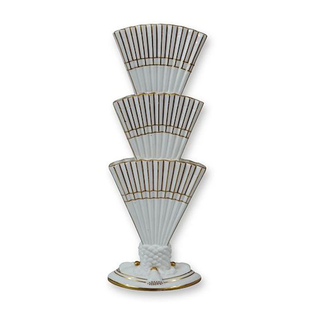 Wedgwood Gilt-Decorated Porcelain Triple Fan Vase