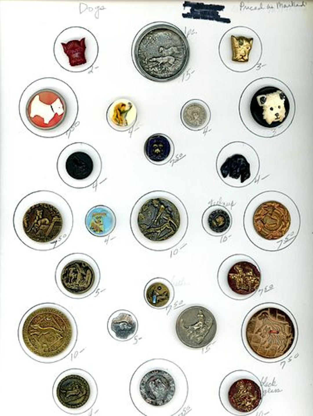 A CARD OF DIVISION 1 & 3 ASSORTED DOG BUTTONS