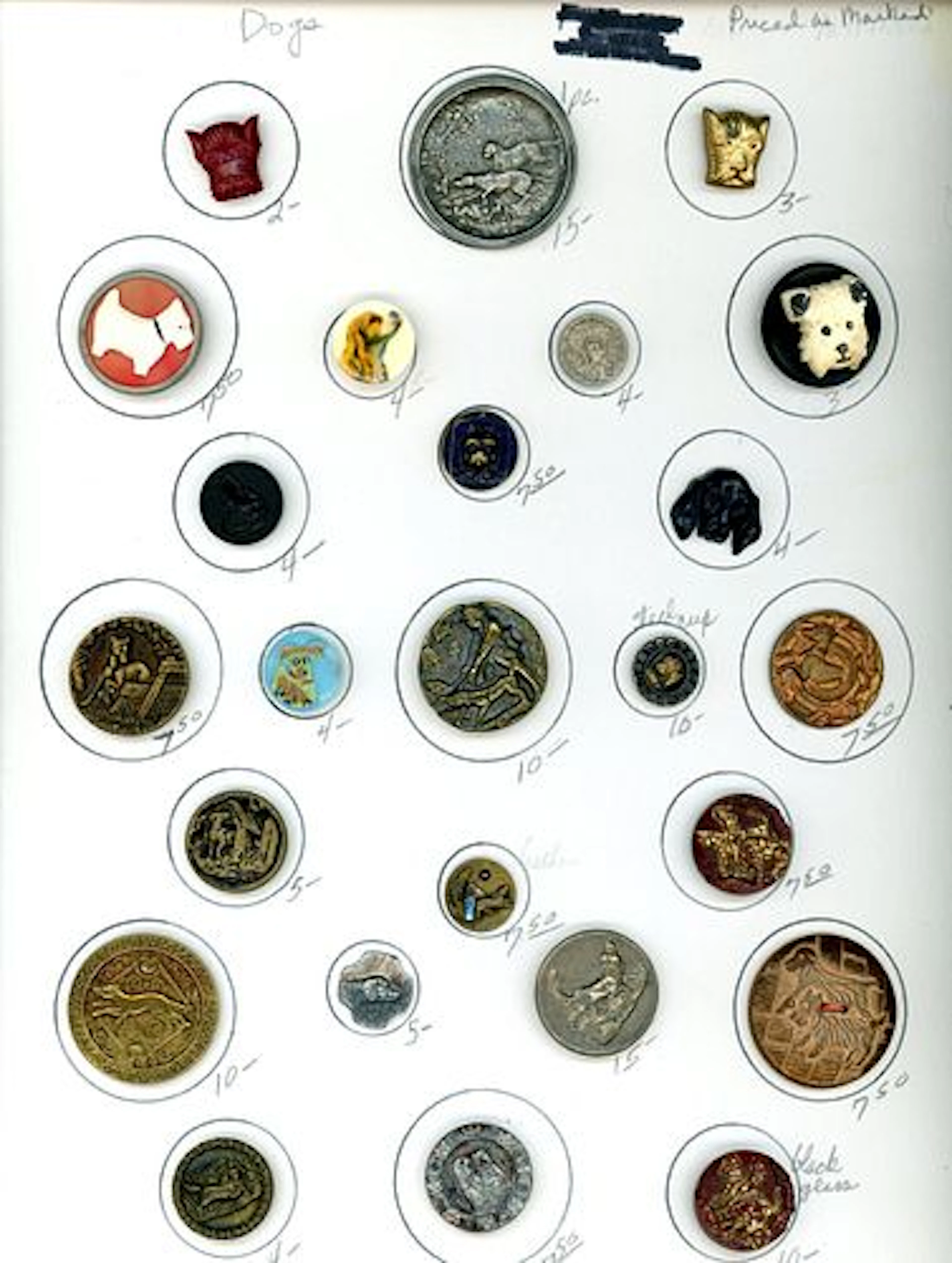 A CARD OF DIVISION 1 & 3 ASSORTED DOG BUTTONS