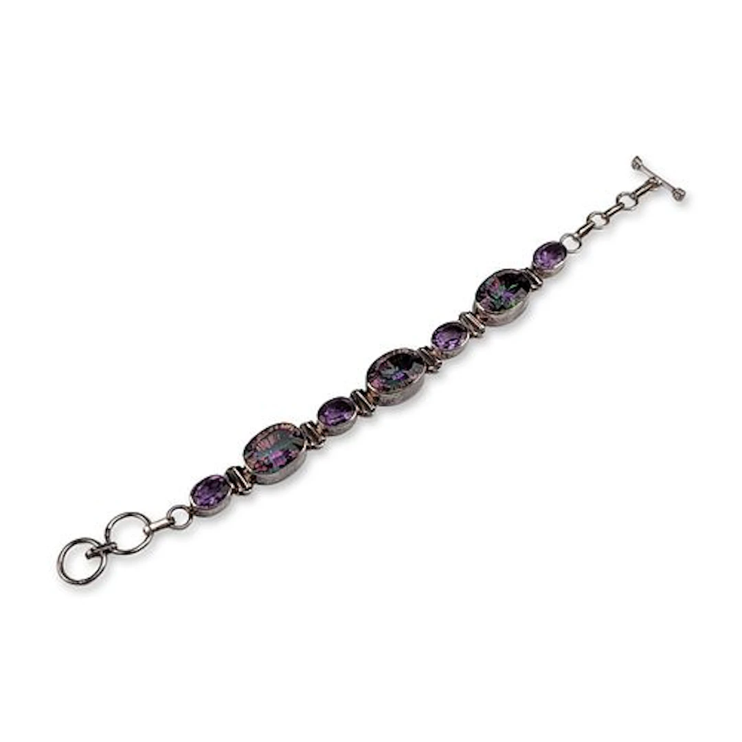 Sterling Silver Mystic Topaz and Amethyst Bracelet