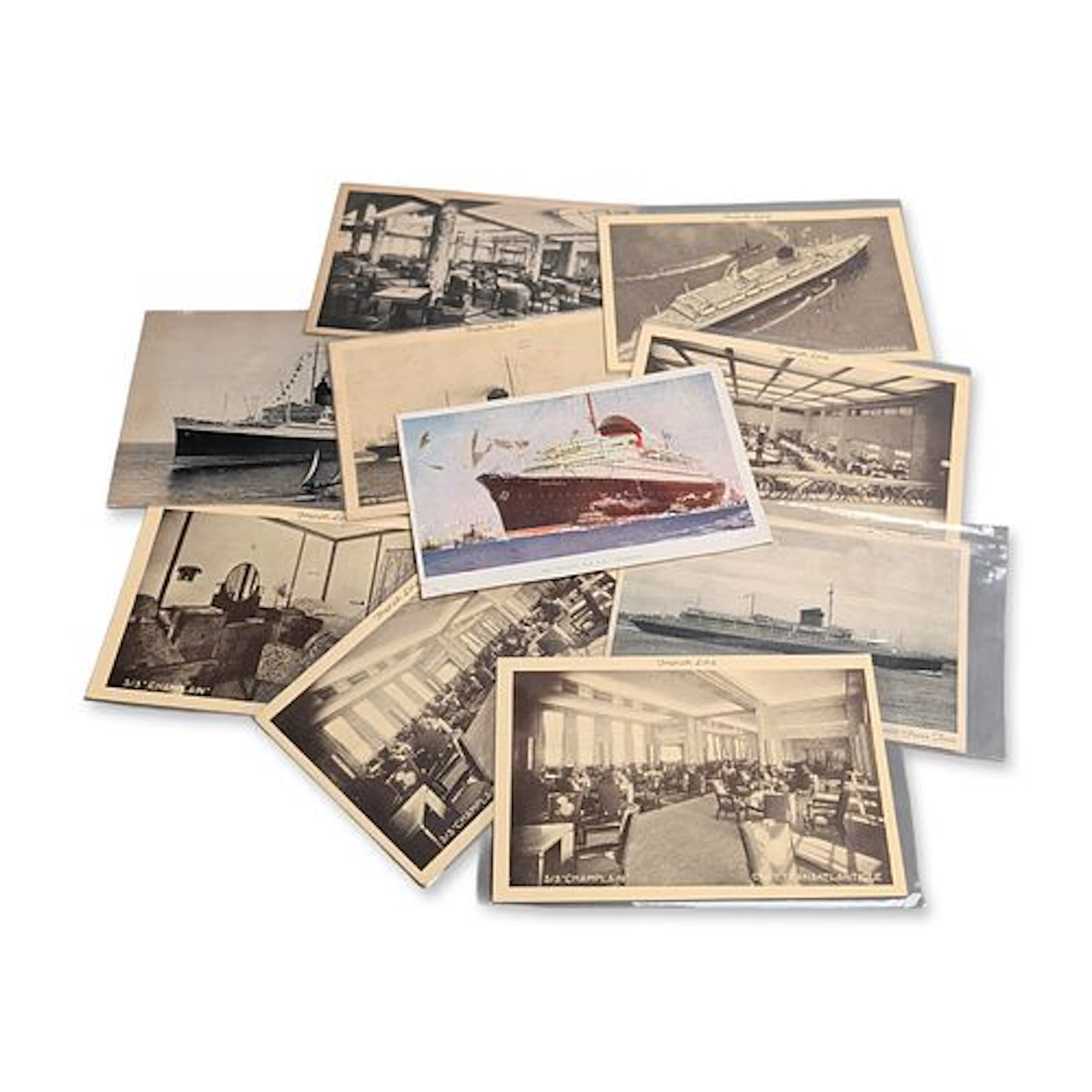 10pc Compagnie Generale Transatlantique SS Champlain French Line Postcards