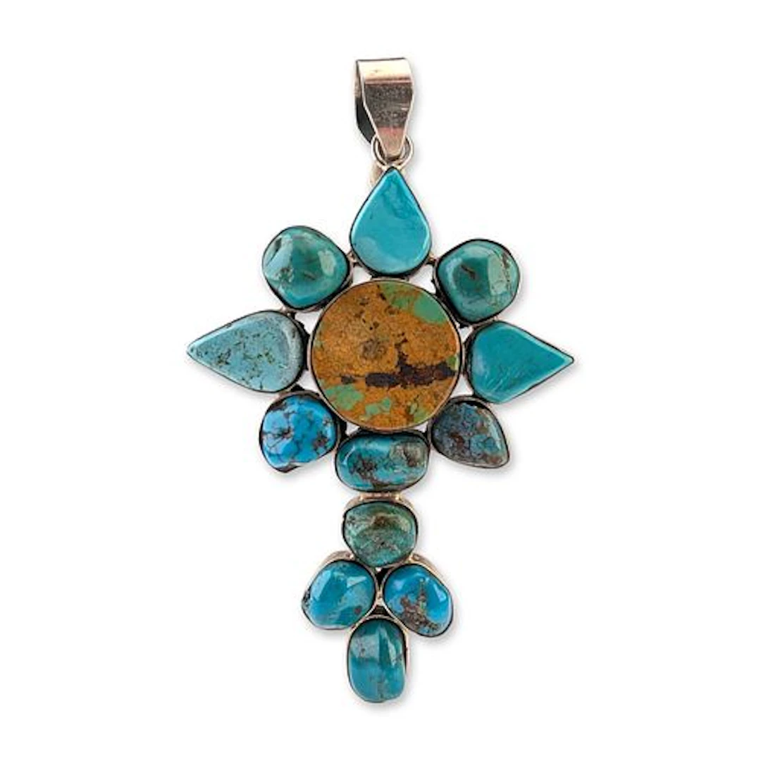 Southwestern Sterling Silver and Turquoise Cluster Pendant
