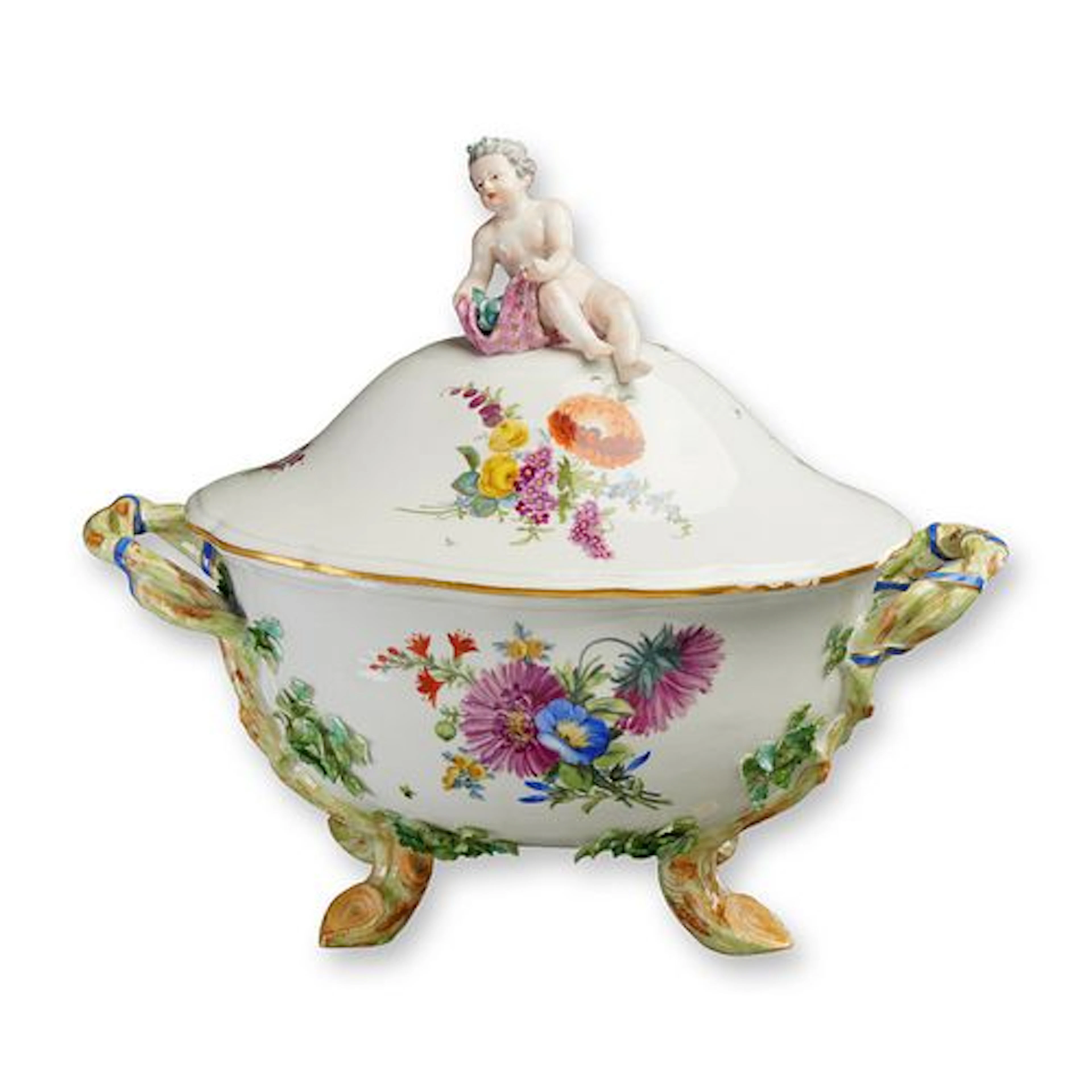 An Important Meissen Porcelain Figural Soup Tureen and Cover Surmounted