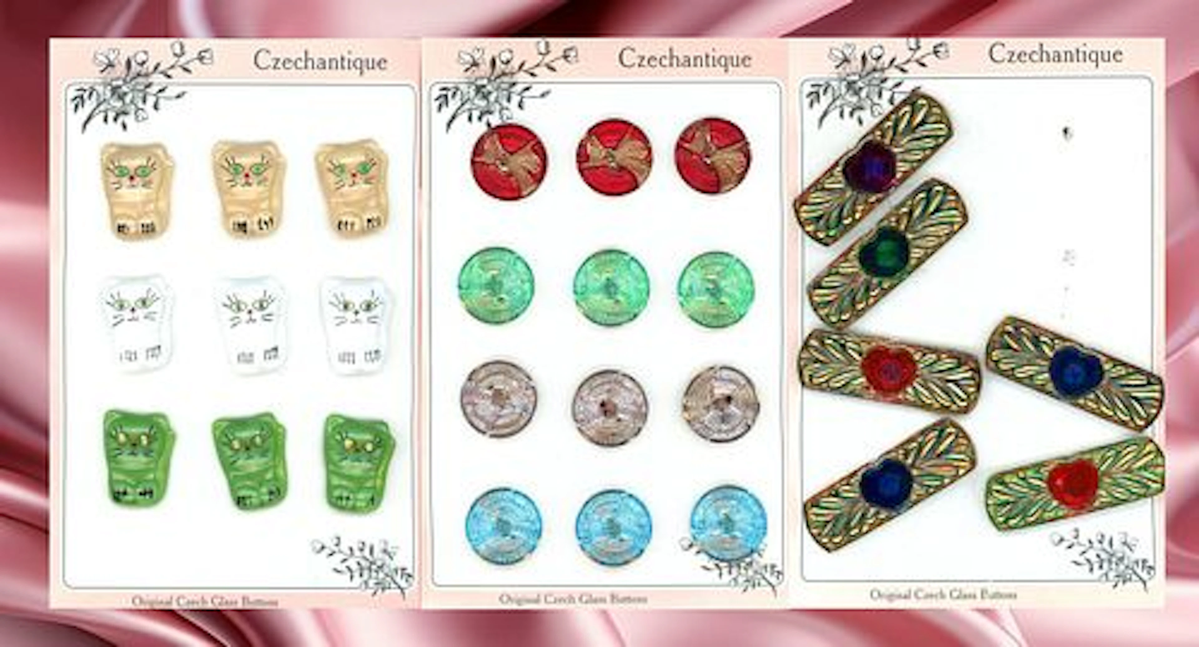 AN ASSORTMENT OF DIV. 3 COLORFUL CZECH GLASS BUTTONS