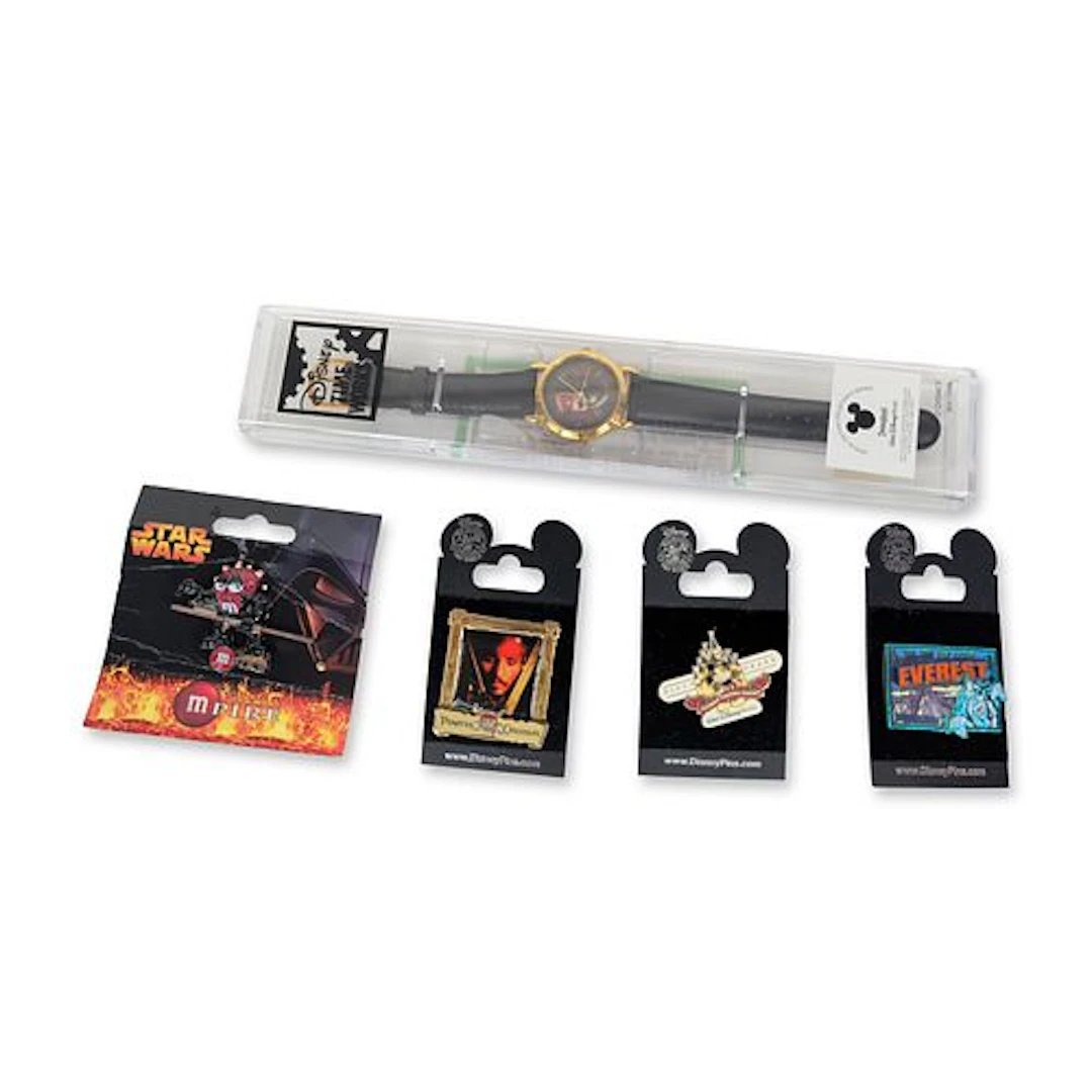 5pc Disney Time Works Pirates of the Caribbean Watch and Pins