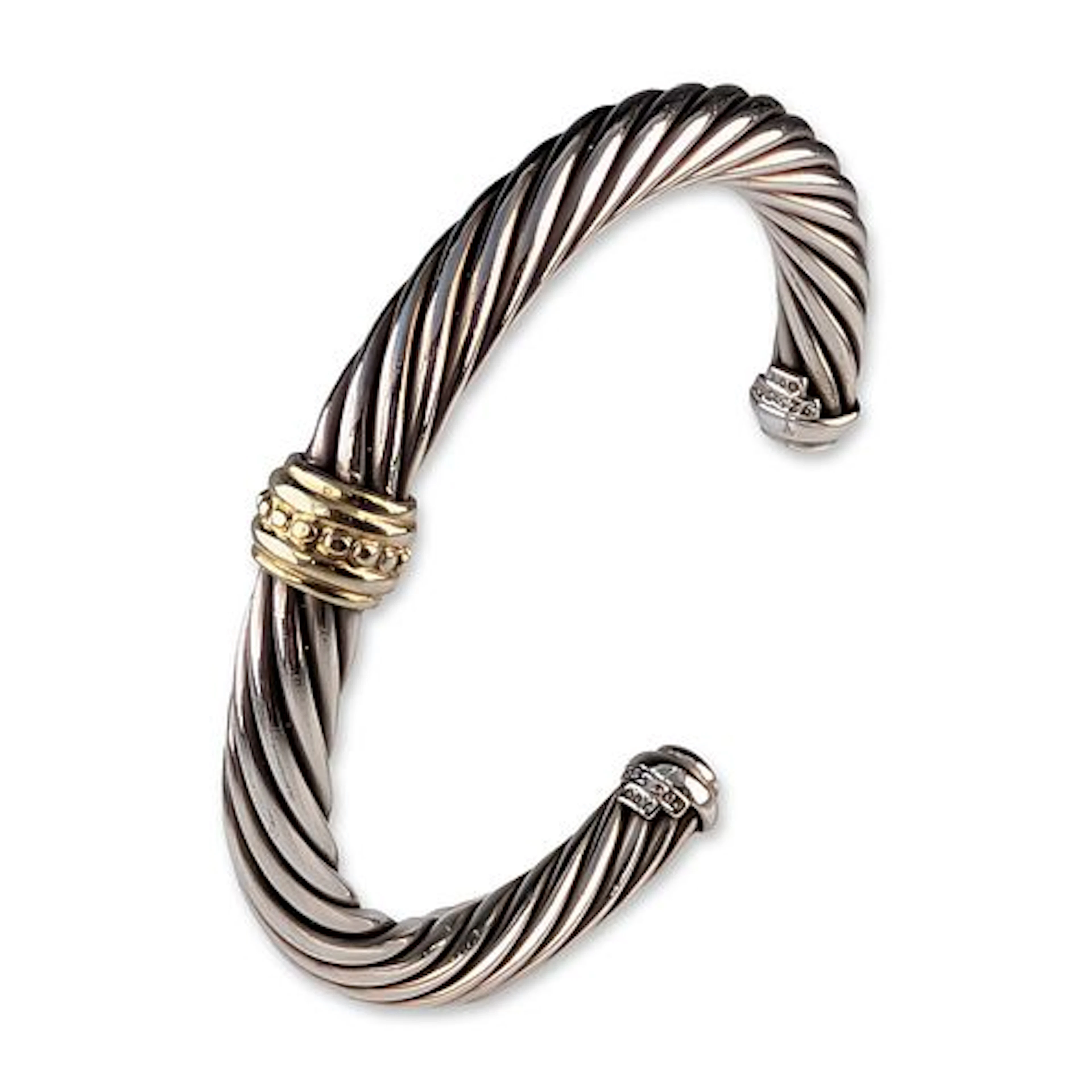David Yurman Sterling Silver and 14K Yellow Gold Cable Cuff Bracelet