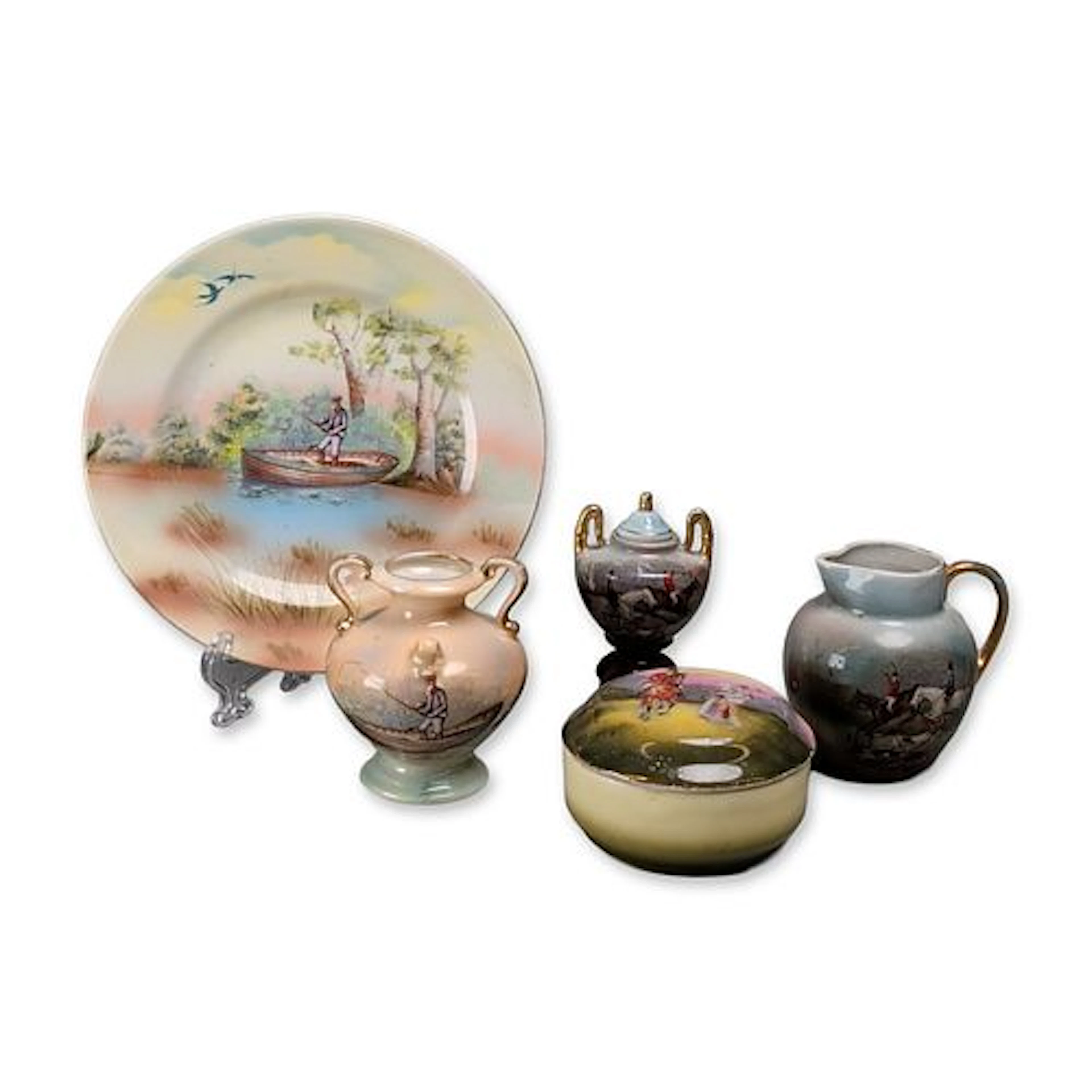 5pc Royal Bayreuth and Tettau Porcelain Miniature Scenic Collection
