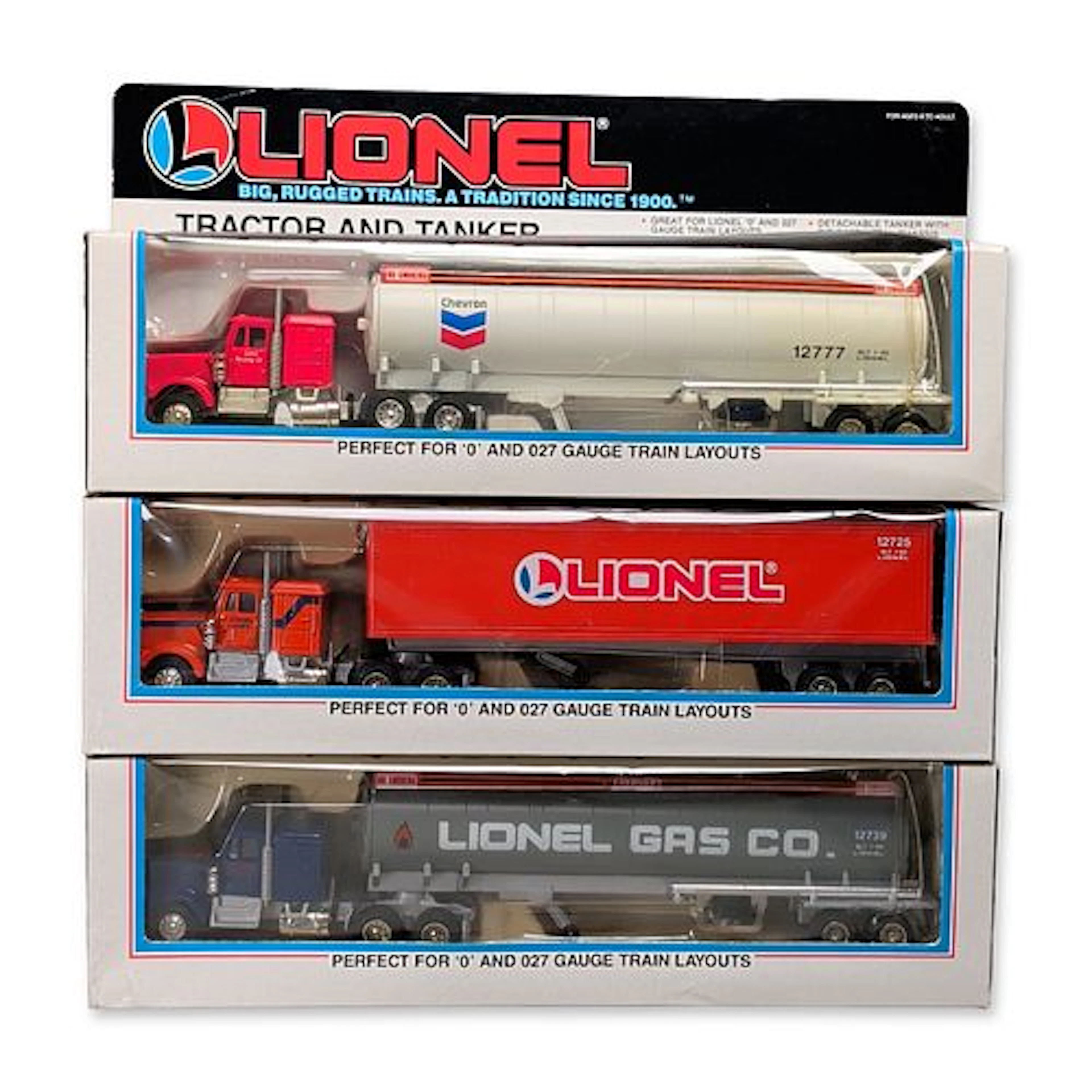 3pc Lionel O Gauge Tractor and Trailer Toy Sets
