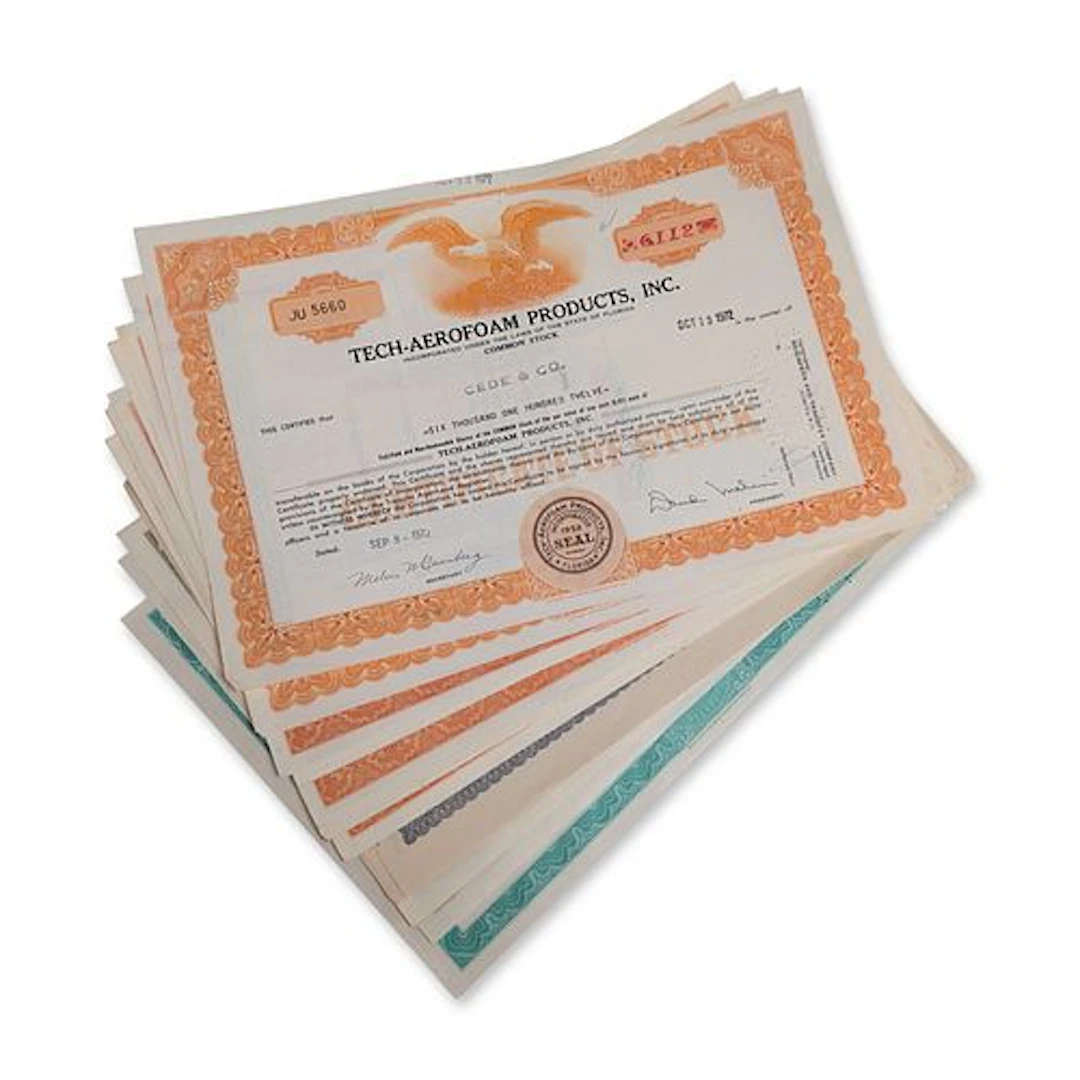 21pc Collection of Mid-Century American Stock Certificates