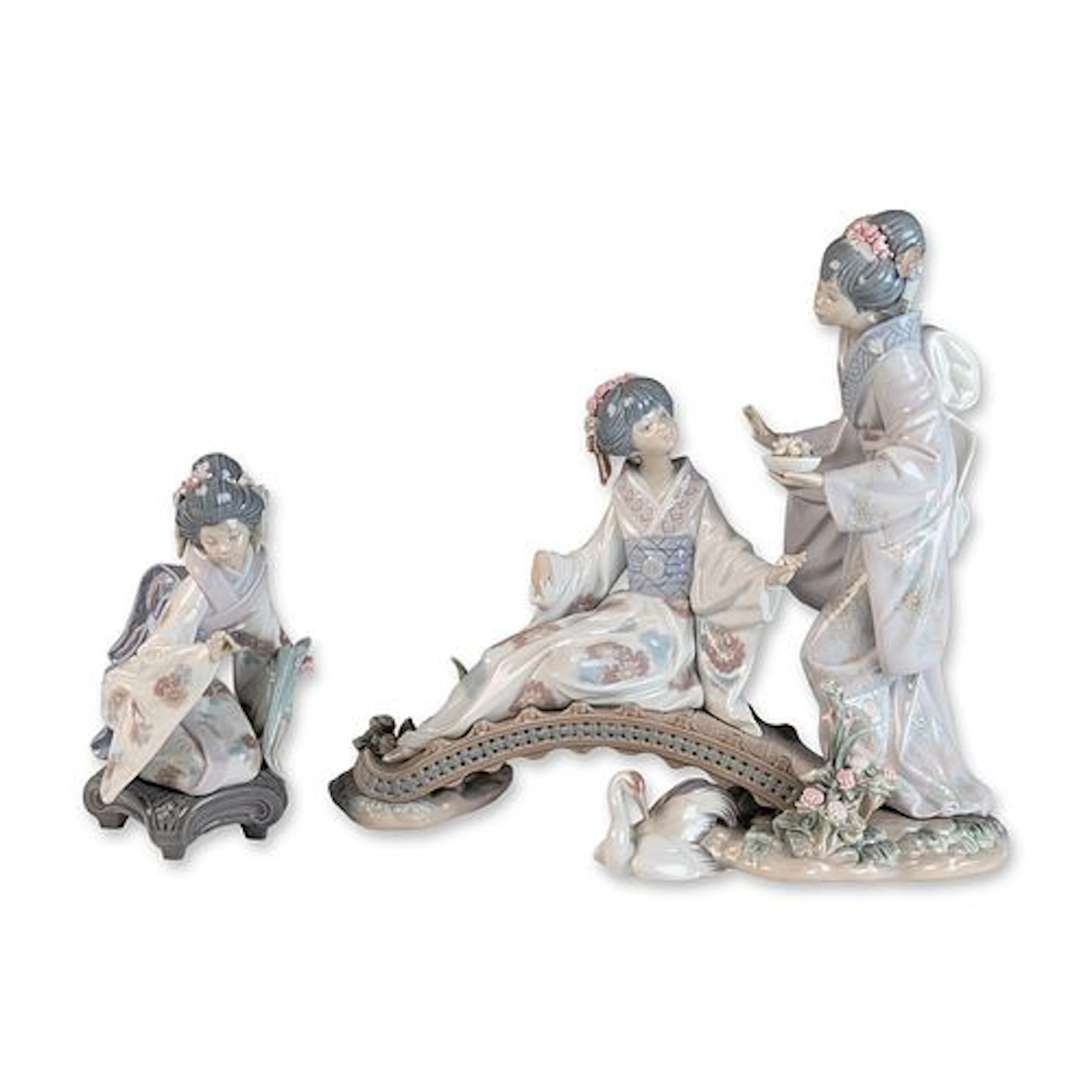 Two Lladro Porcelain Figurines Springtime in Japan 01001445 and 01001450