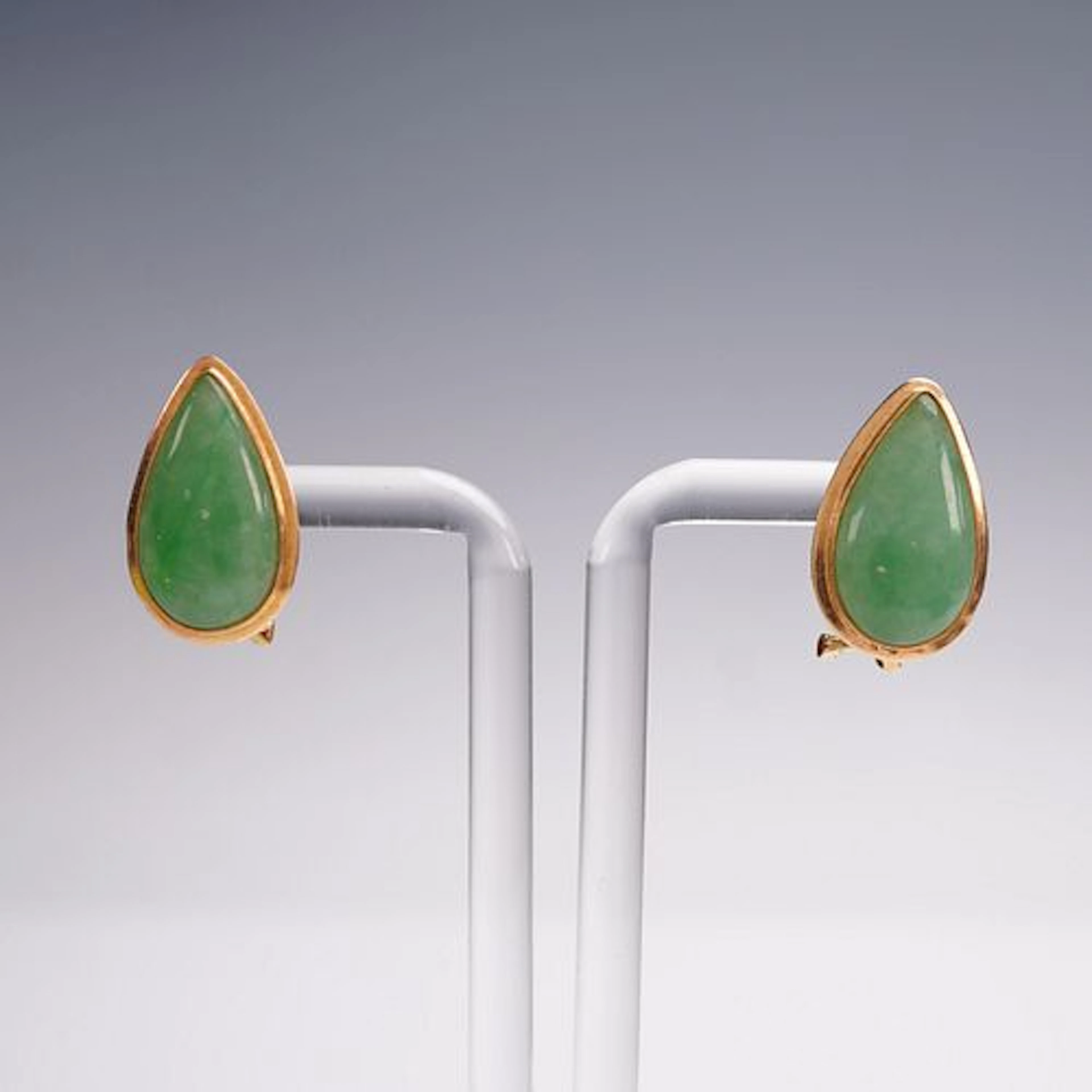 Pair of 18K Gold and Jadeite Earrings