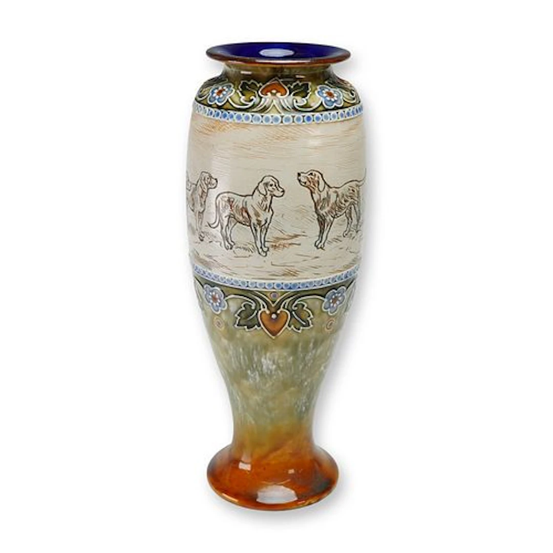 Royal Doulton by Hannah Barlow and Frank Butler Stoneware Dog Vase