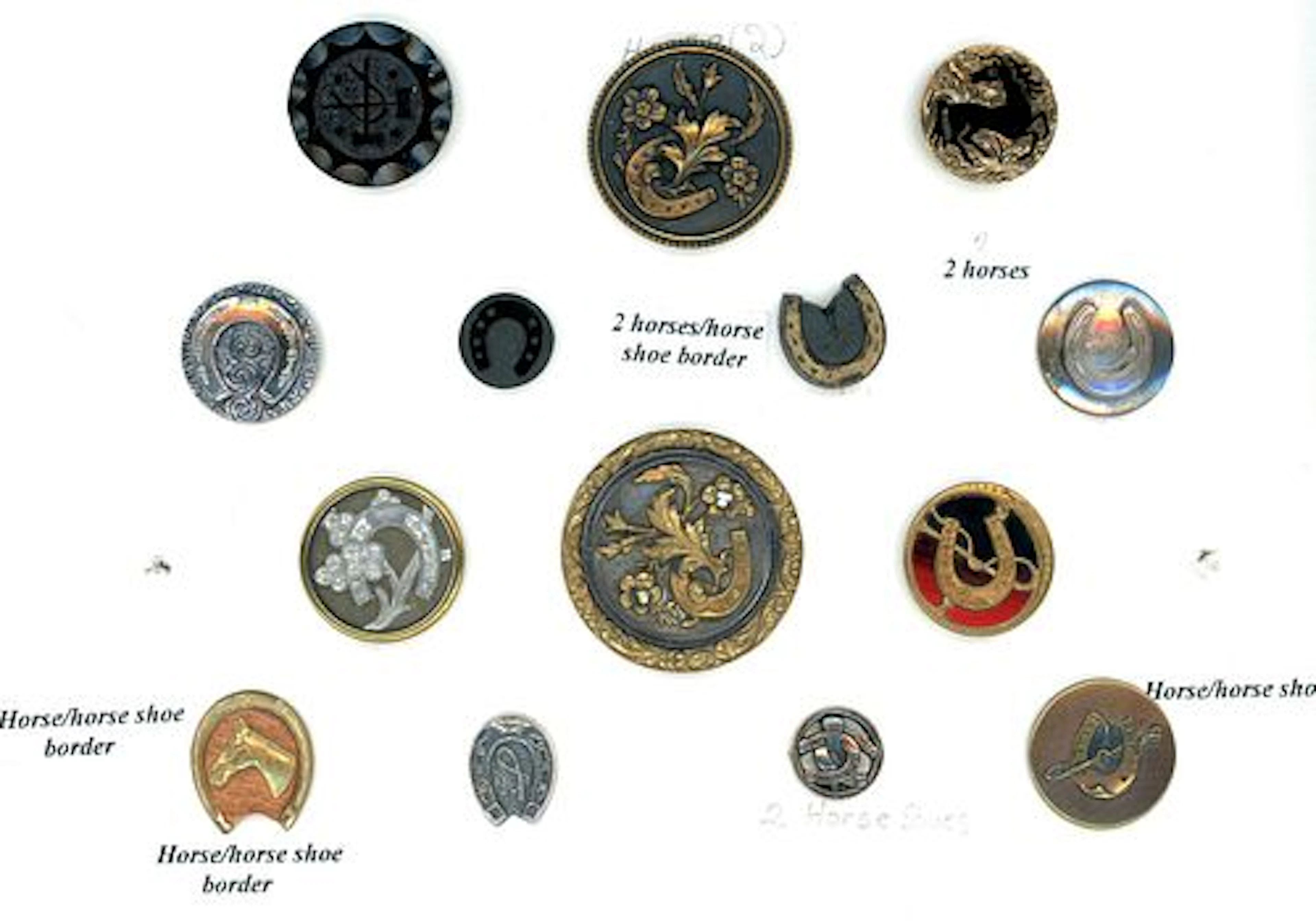 A PARTIAL CARD OF DIVISION 1 & 3 HORSESHOE BUTTONS