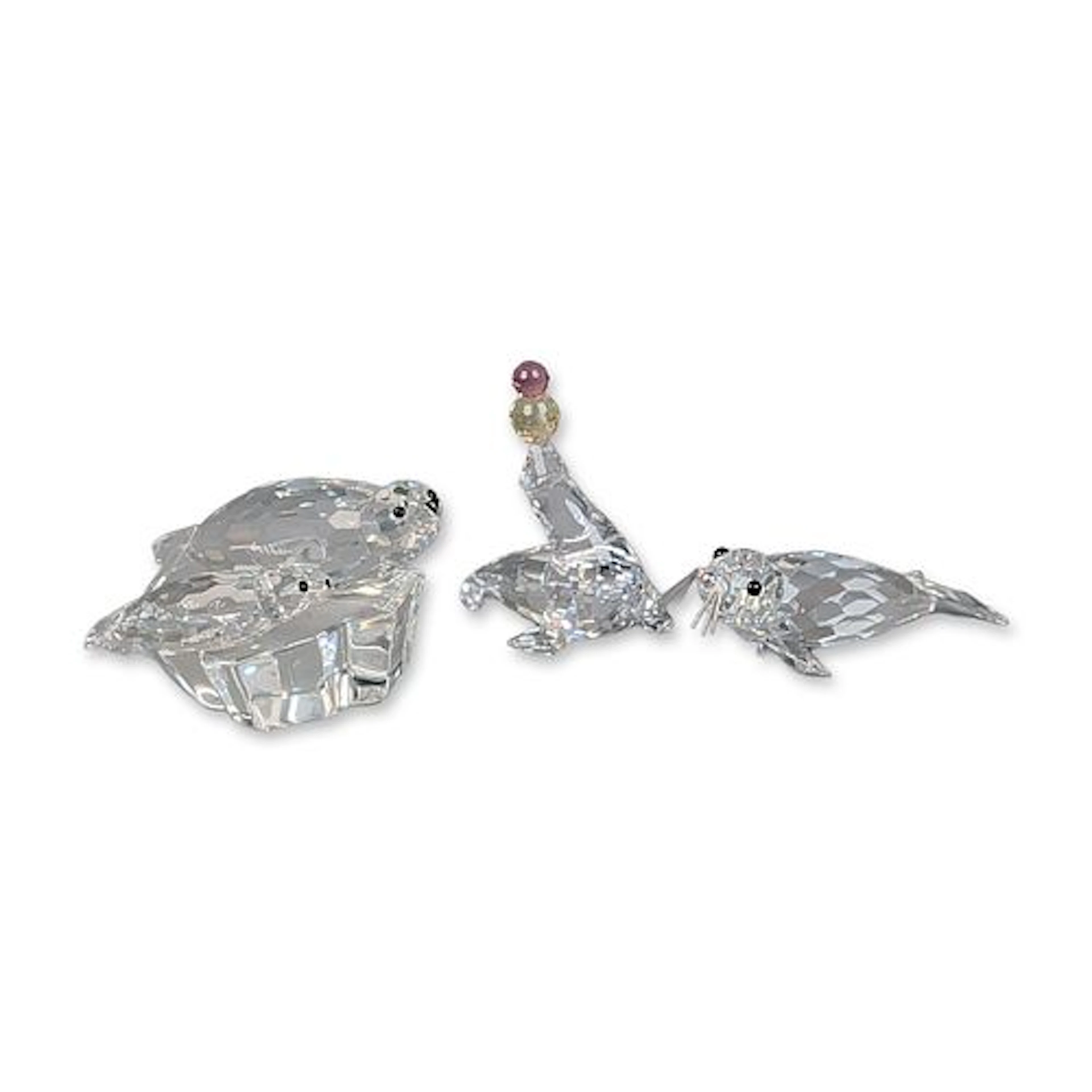 3pc Swarovski Silver Crystal Seal Figurines