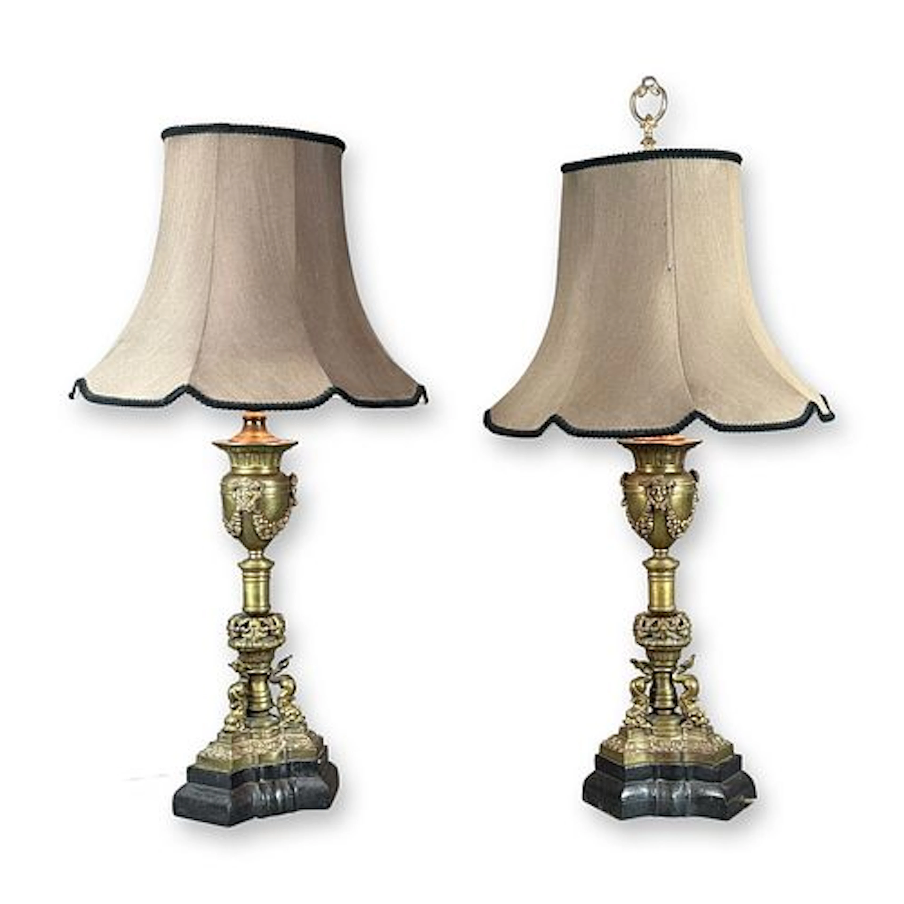Pair of Neoclassical Style Gilt Metal Urn Form Table Lamps with Shades