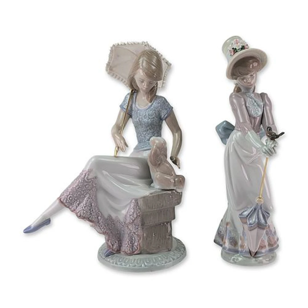 Two Lladro Porcelain Woman Figurines 01007612 & 01007618