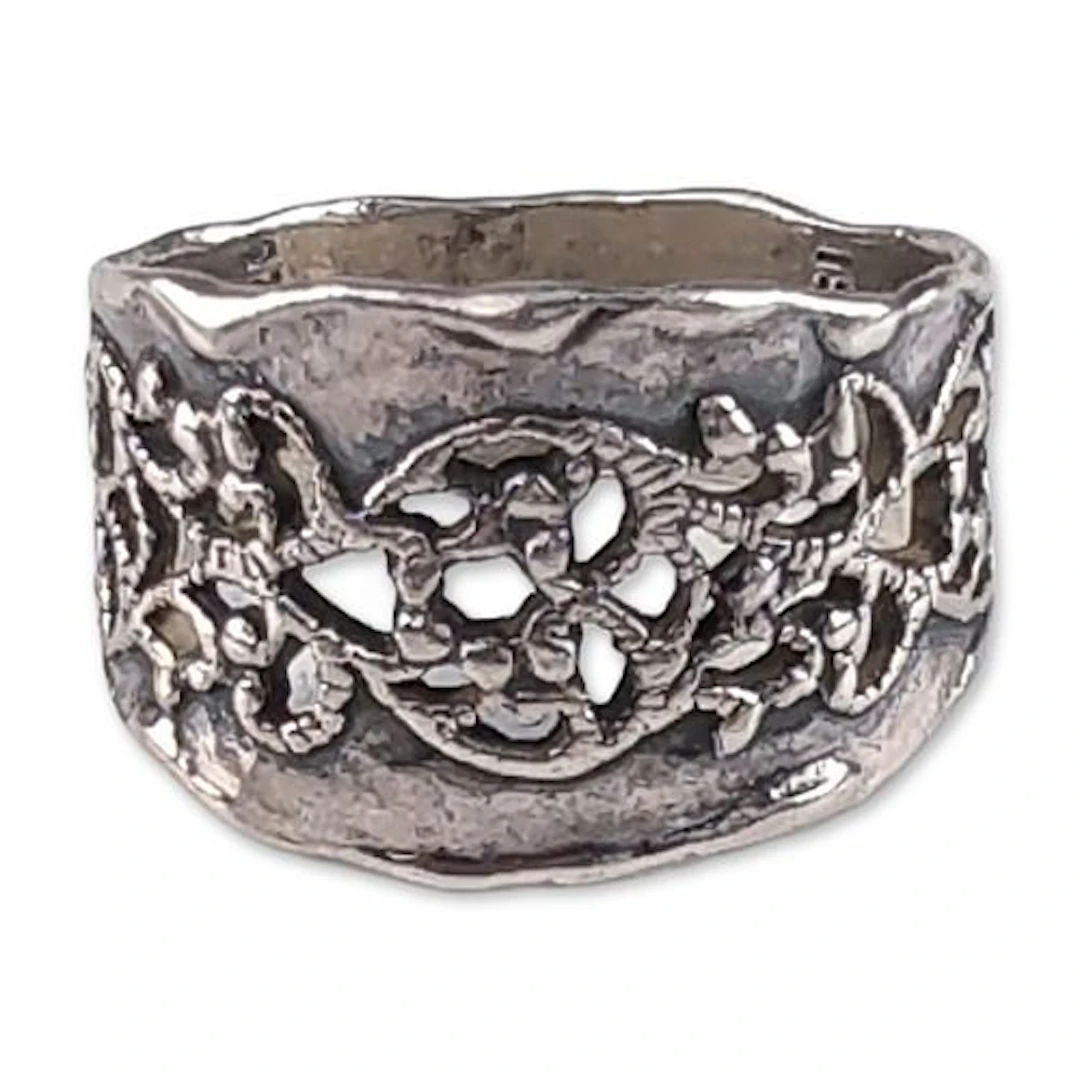 Israeli Sterling Silver Wide Filigree Band Ring