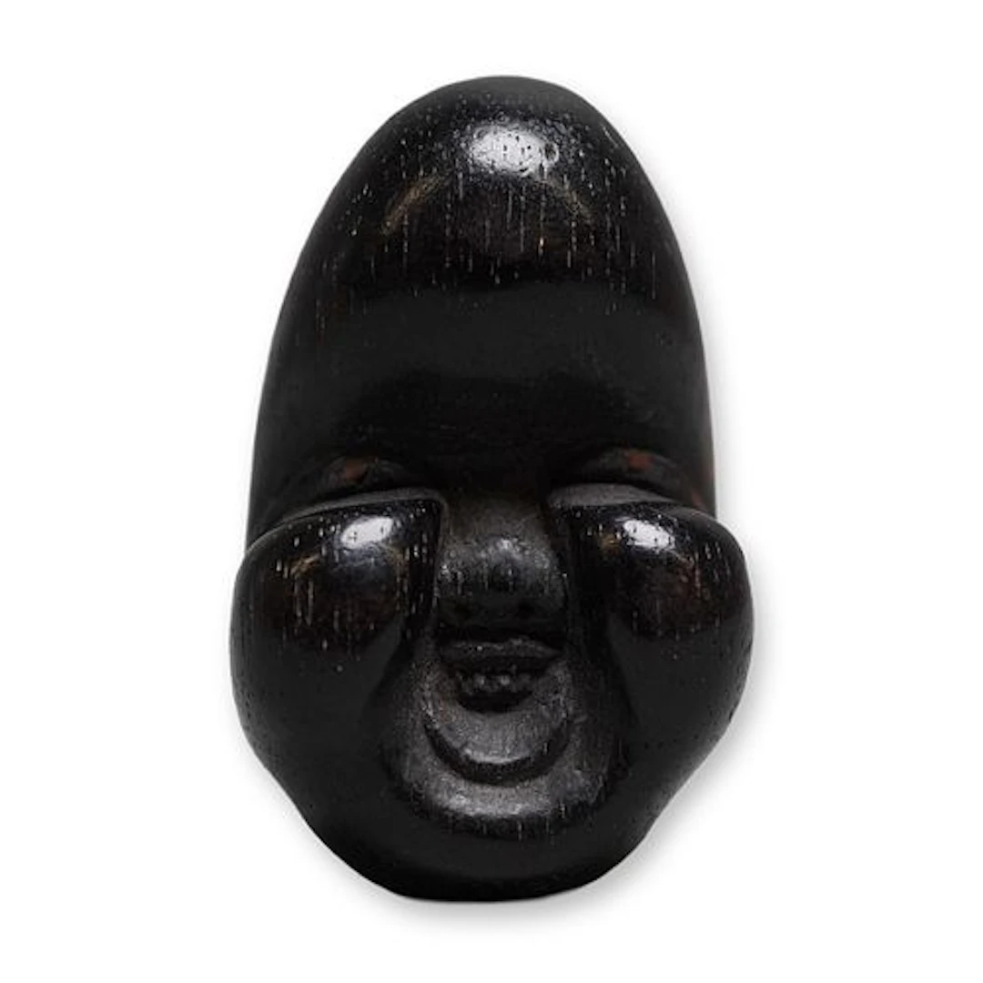 Dark Wood Netsuke, Okame Noh Mask Signed
