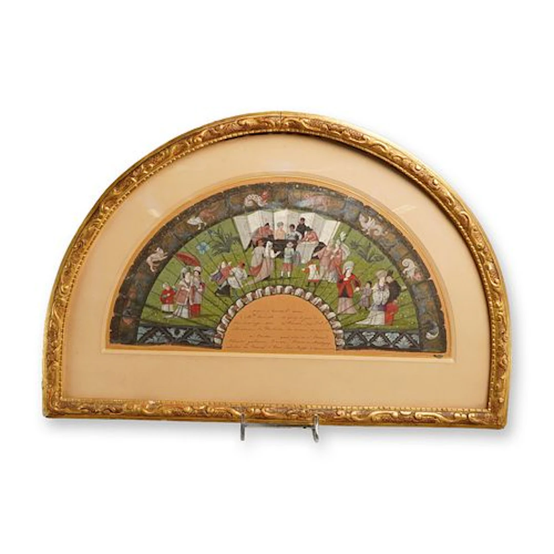 French 18th Century Unmounted Fan Leaf with Turquerie and Bestiary Designs