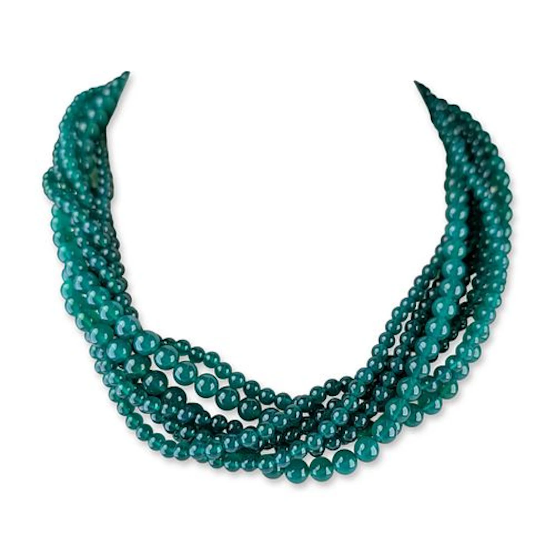 Tiffany and Co Sterling Silver Multi Strand Green Chalcedony Necklace