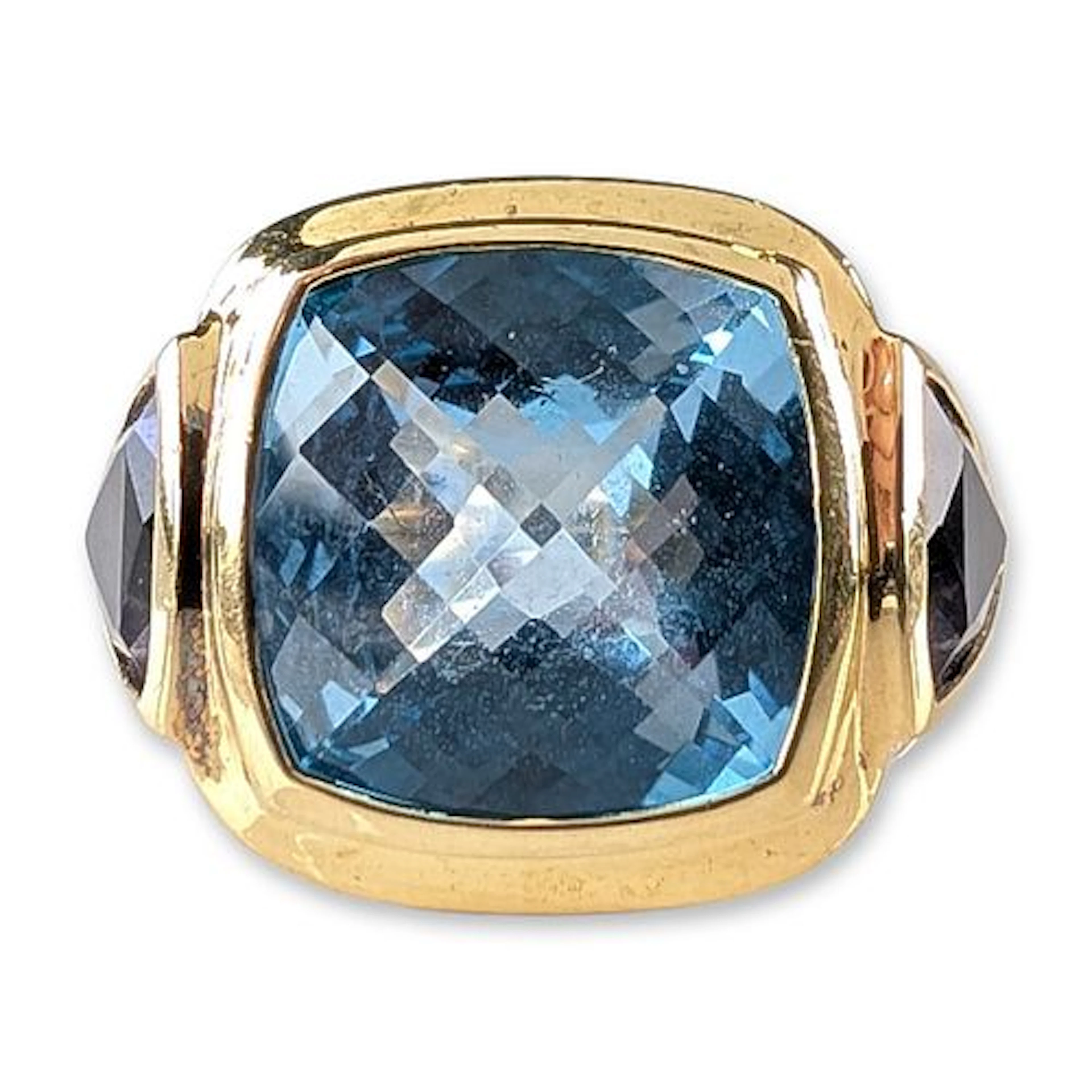 David Yurman Sterling Silver and 18K Gold Blue Topaz Noblesse Ring
