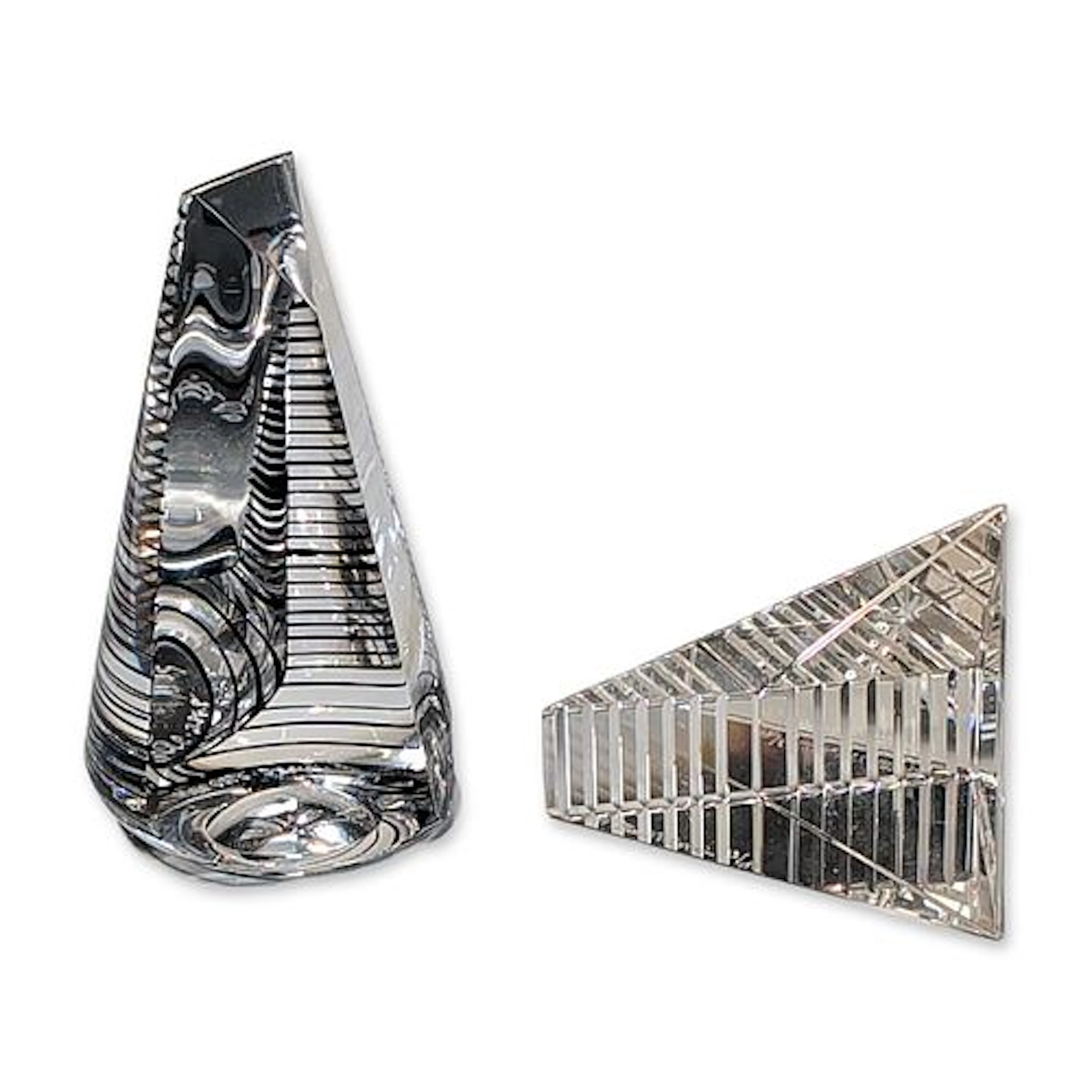 2pc Steven V. Correia Rendered Optical Crystal Paperweights, Signed