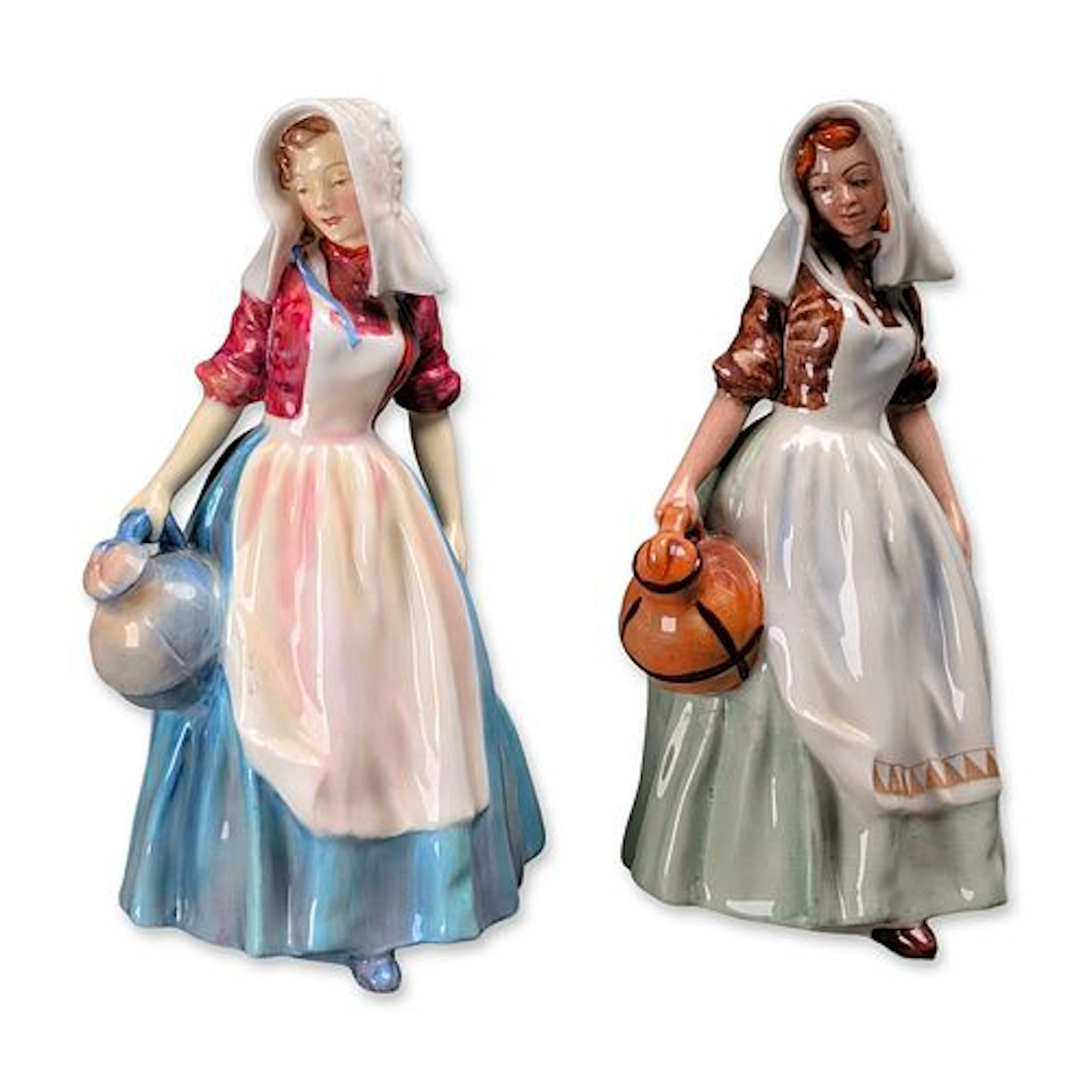 2pc Royal Doulton Milkmaid Porcelain Figurines HN 2057