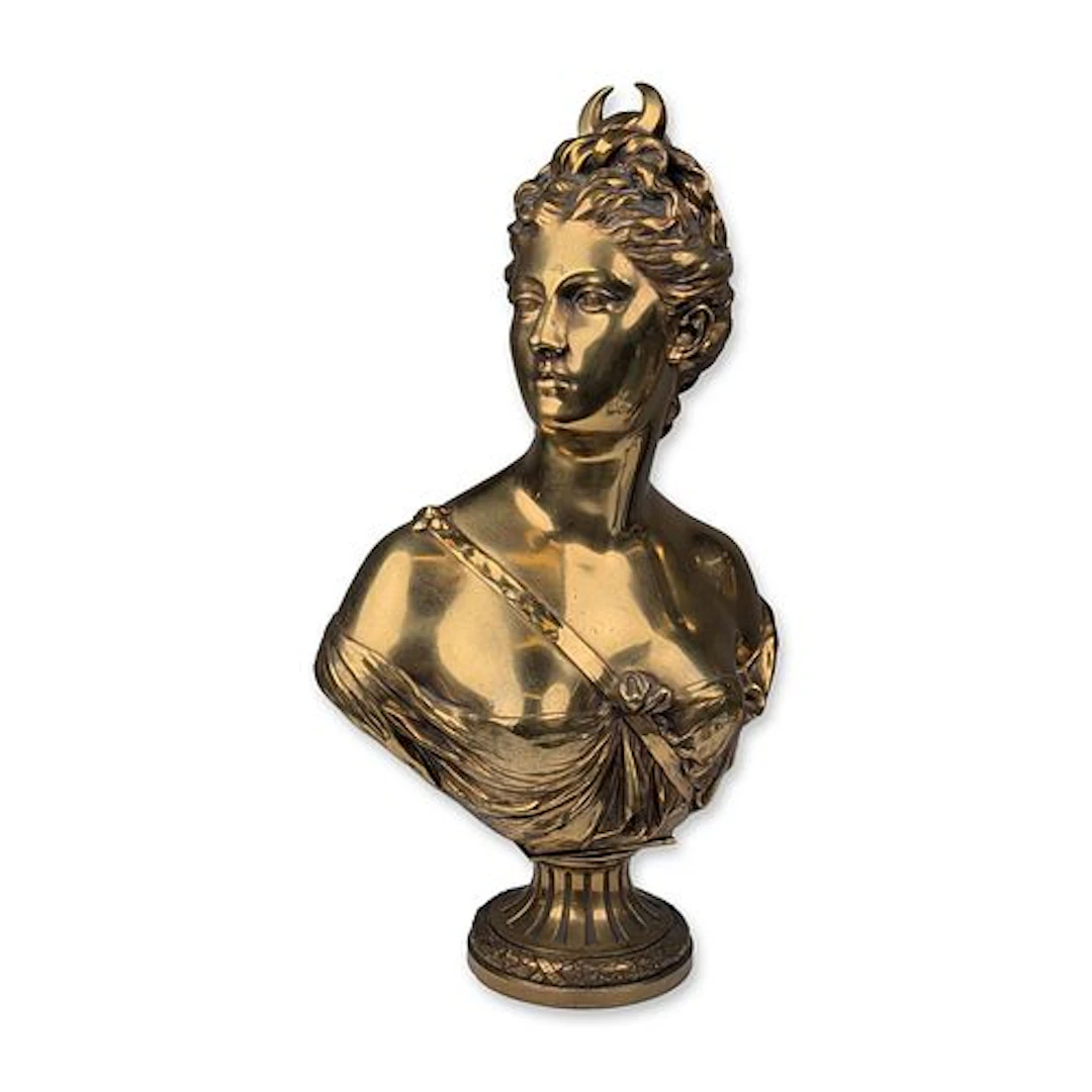 19th Century French Gilt-Bronze Bust of Diana after J A Houdon (1741-1828)