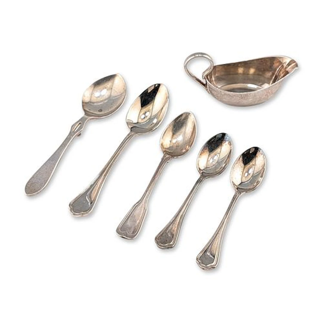 6pc Silver-Plated Spoons and Creamer