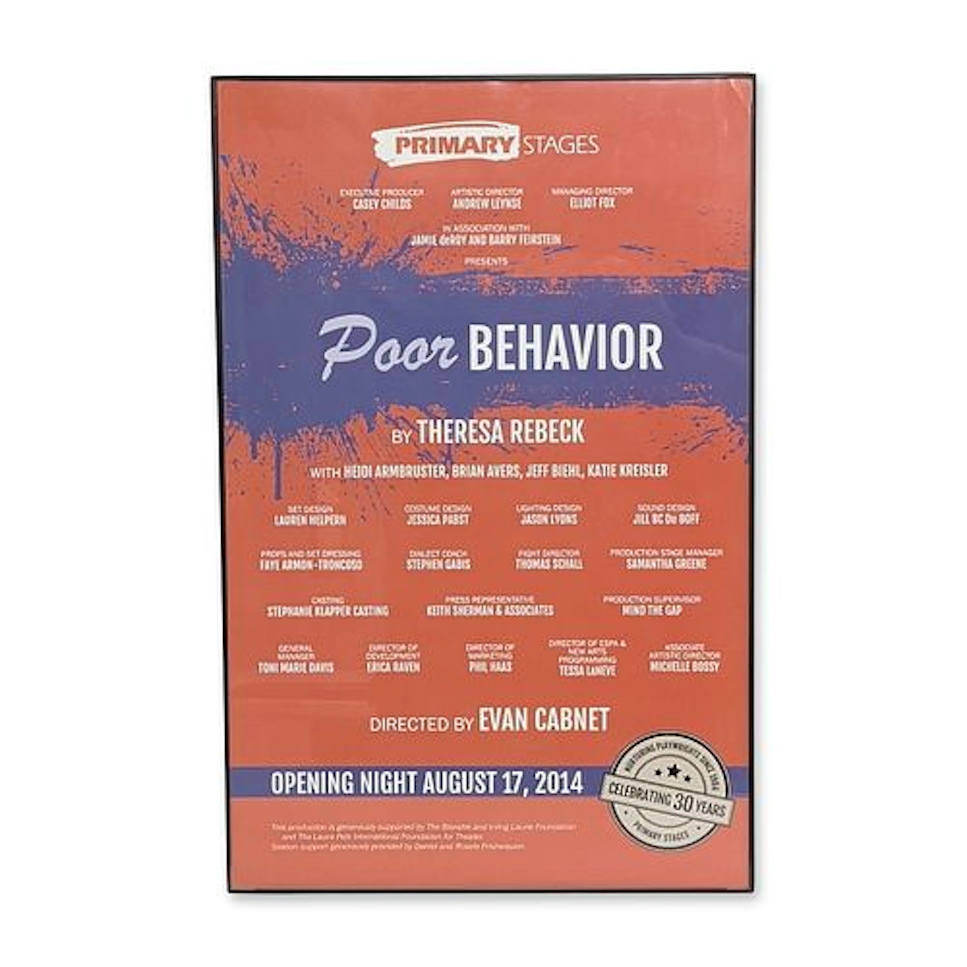 Primary Stages Poor Behavior Opening Night Poster