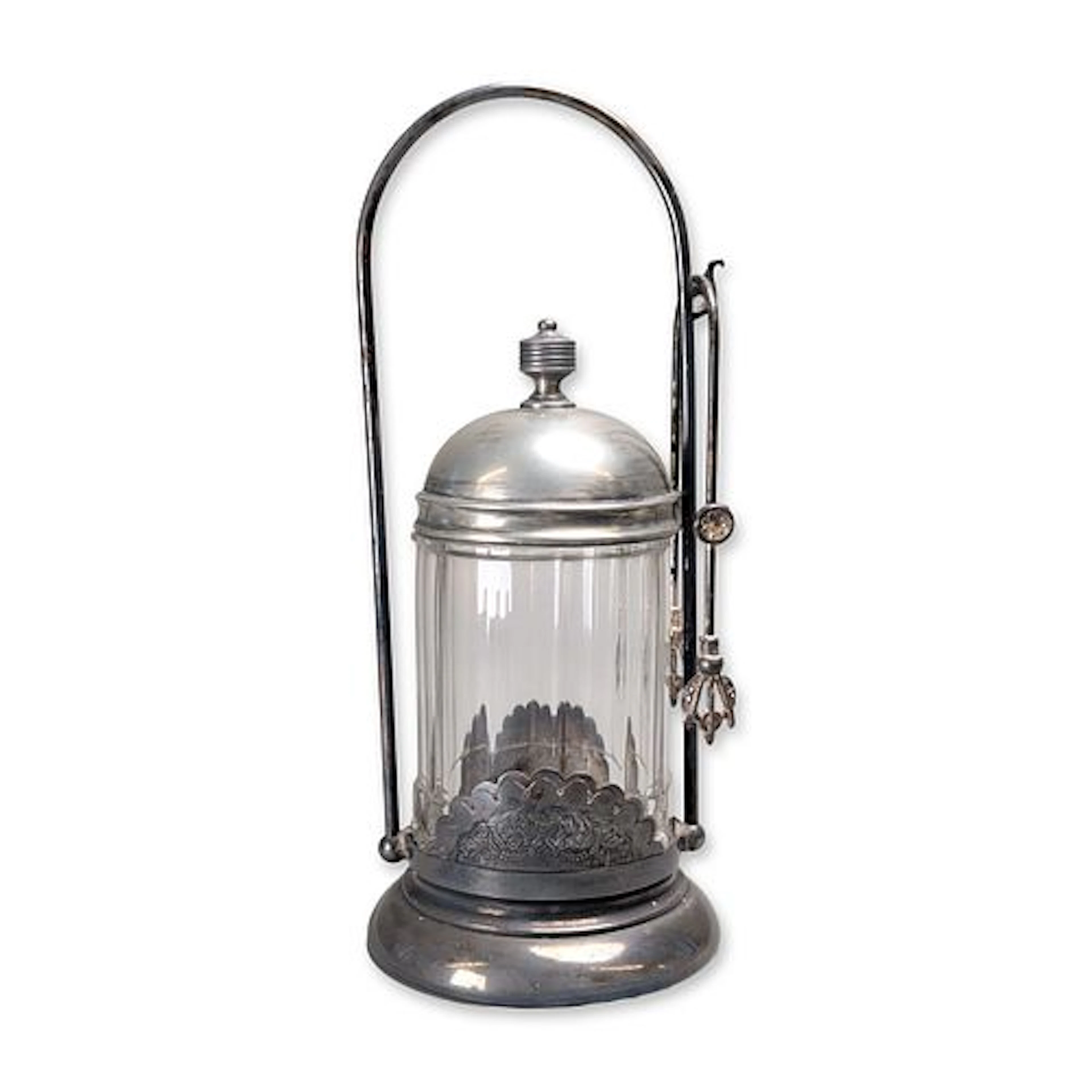 Victorian Silver Plated Pickle Castor with Glass Insert and Tongs