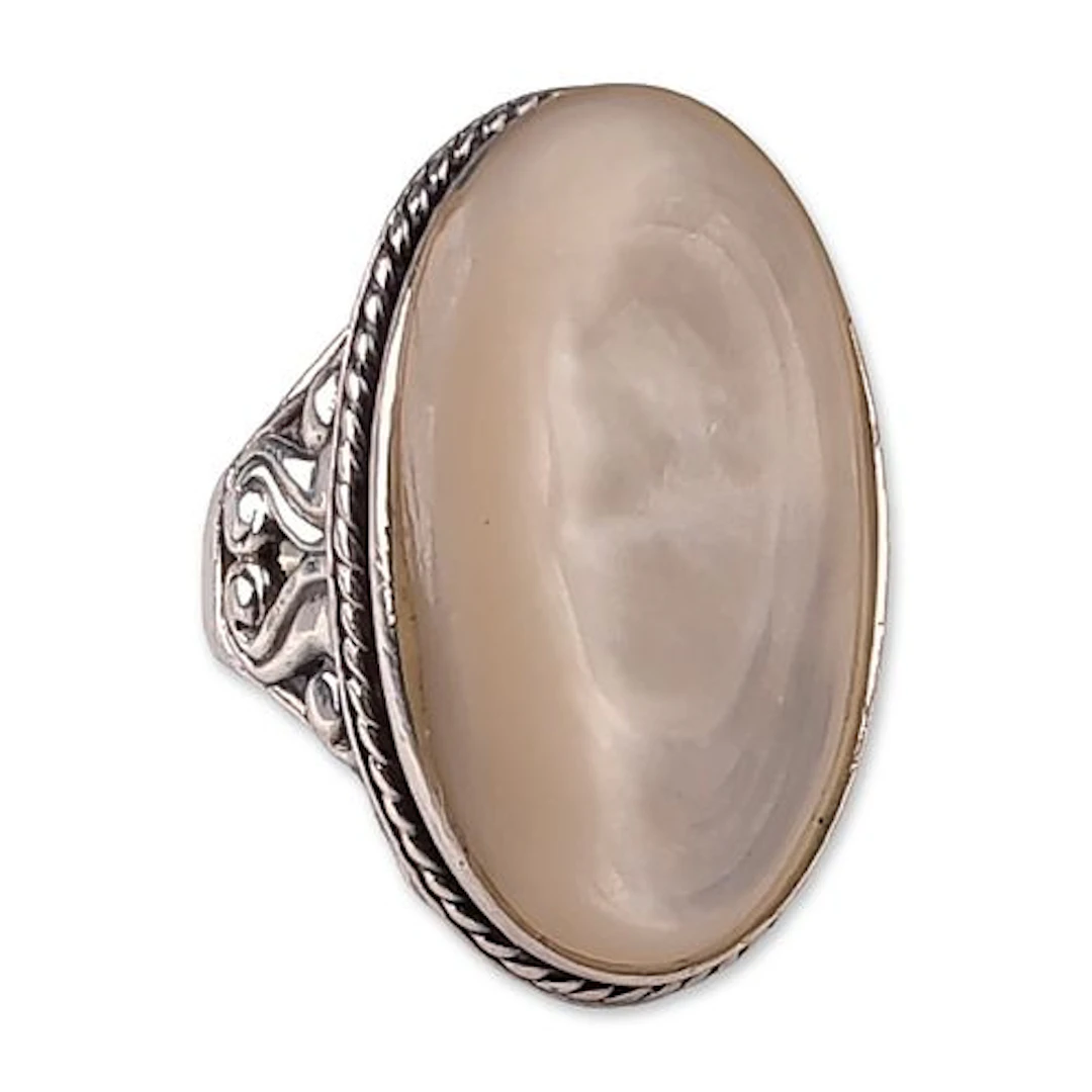 Sterling Silver Mother of Pearl Filigree Ring