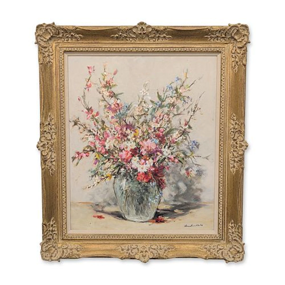 Mid-Century Impressionist Oil on Canvas, Floral Still Life, Signed
