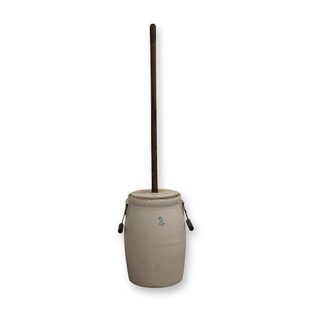 American Salt Glazed Stoneware Two Gallon Butter Churn