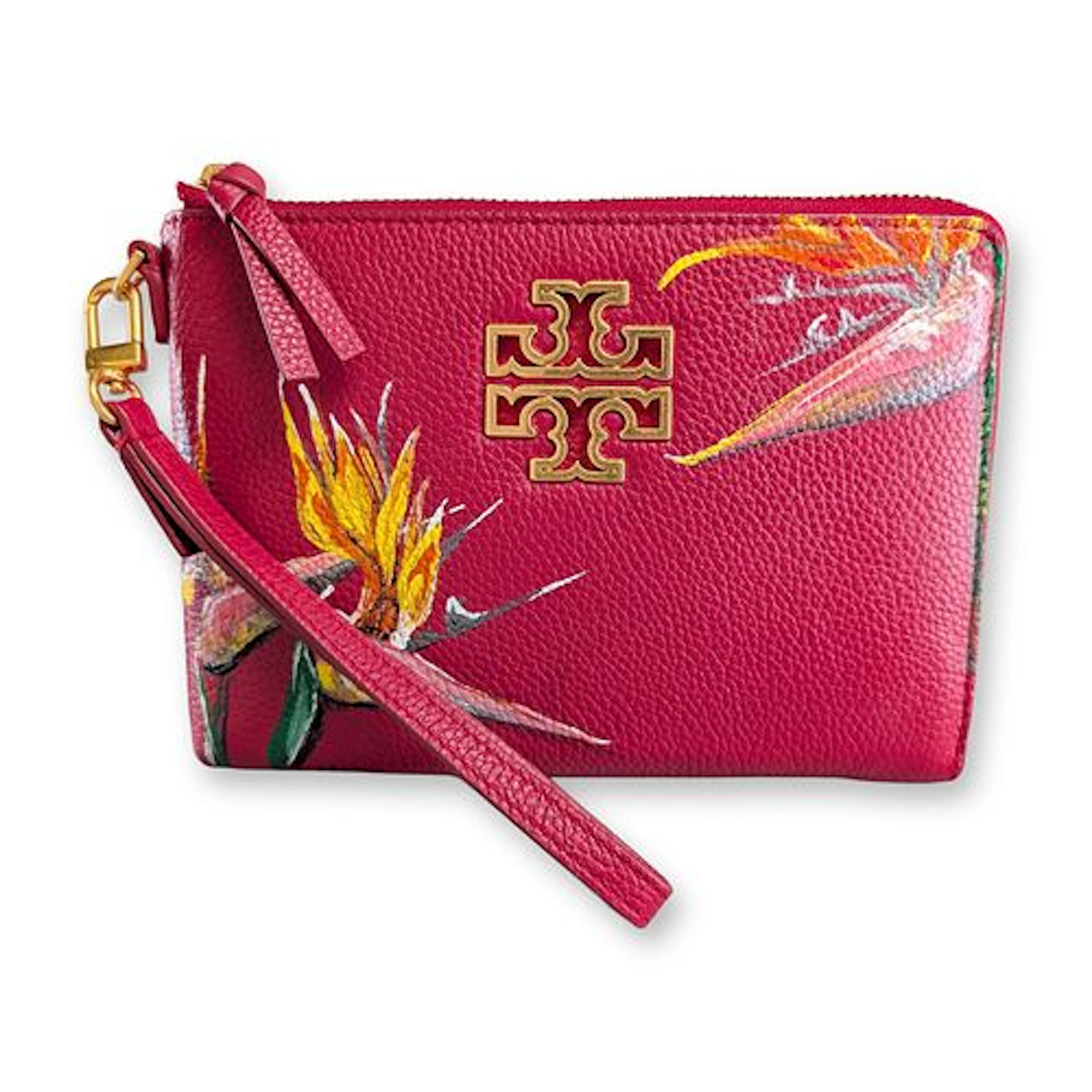 Tory Burch Redstone Leather Britten Large Zip Pouch w/ Hand Painted
