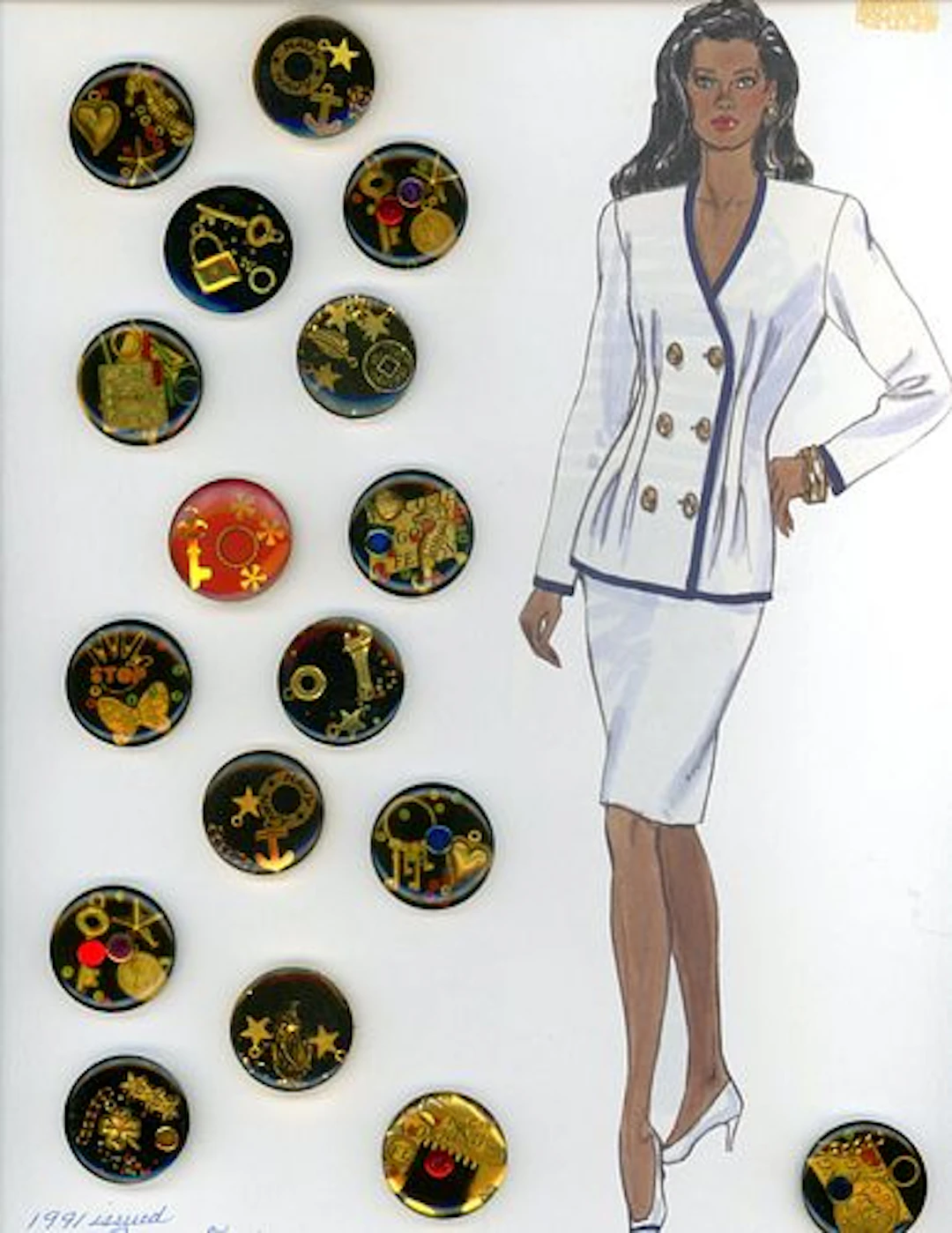 A CARD OF DIVISION THREE "JUNQUE" BUTTONS