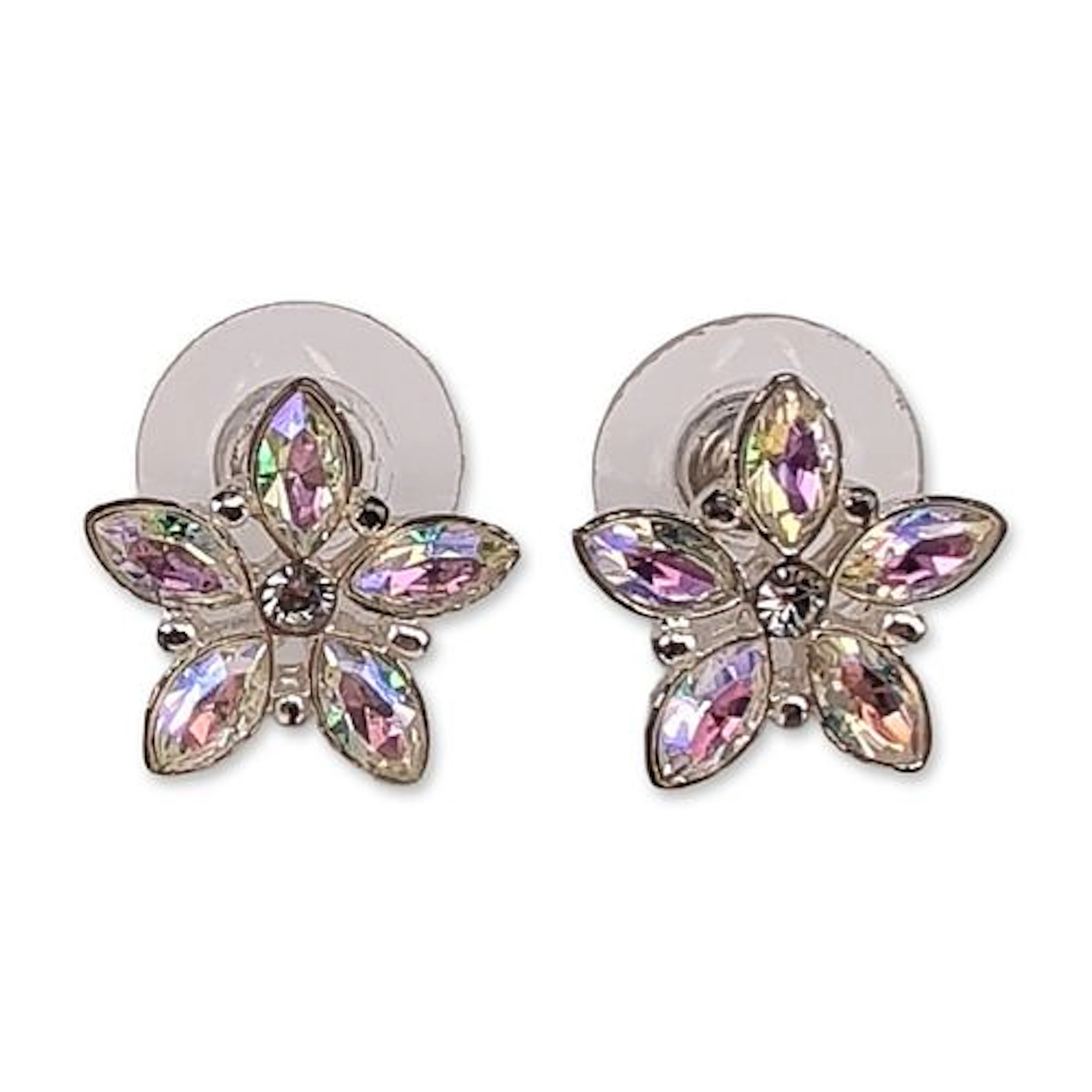 Givenchy Silver Tone Floral AB Crystal Stud Earrings