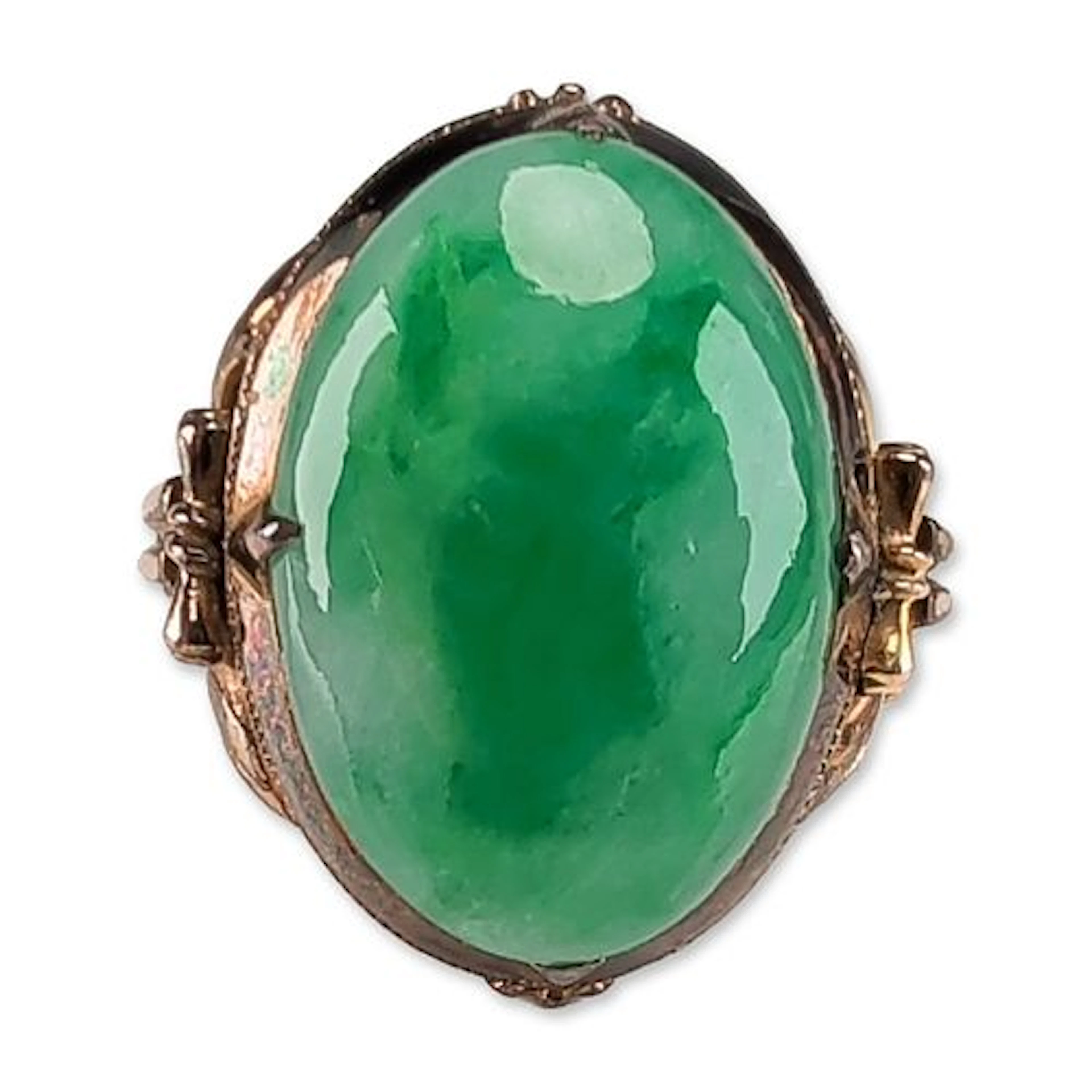 14K Yellow Gold Green Jade Cabochon Ring