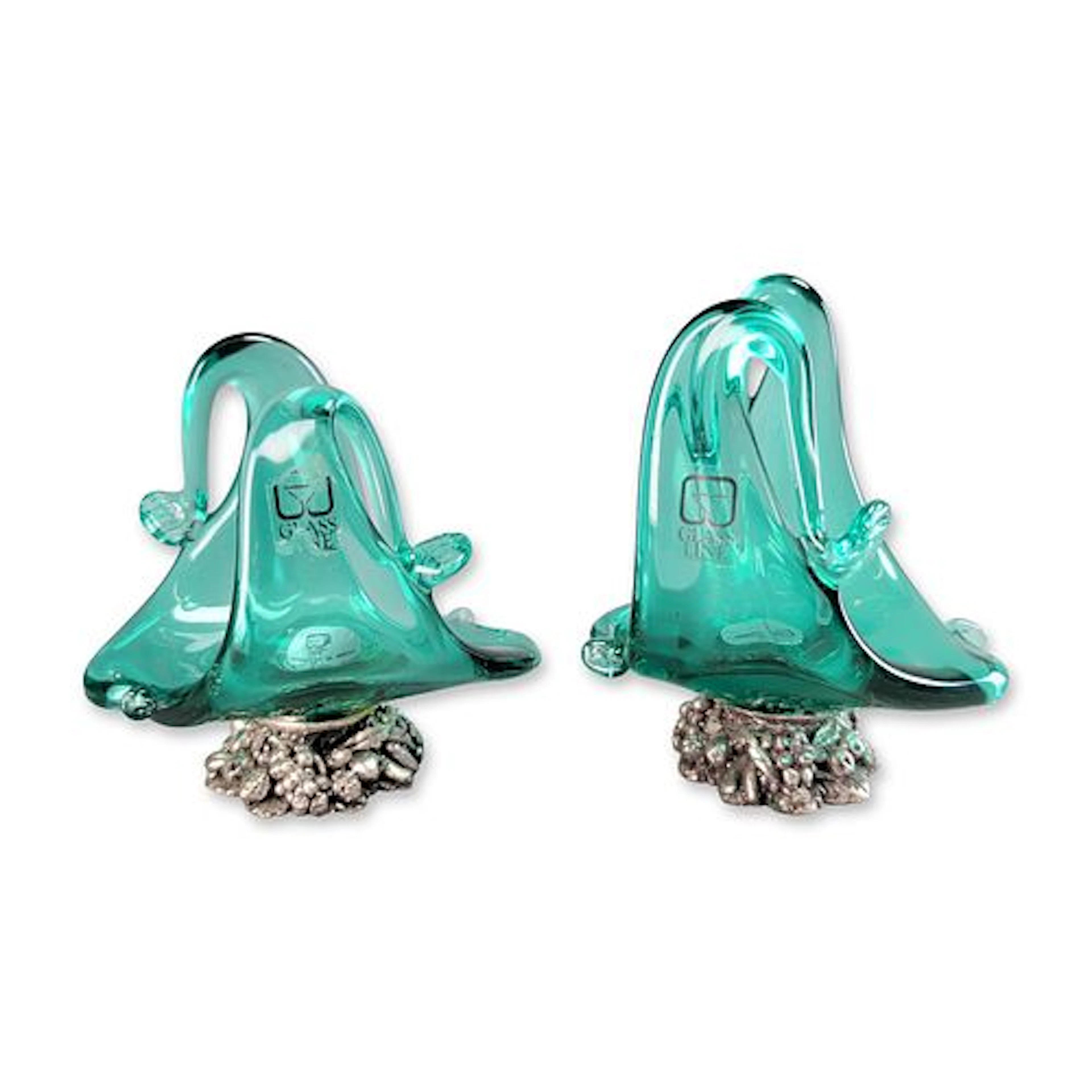 2pc Murano Italy Glass Line Turquoise Art Glass Napkin Holders
