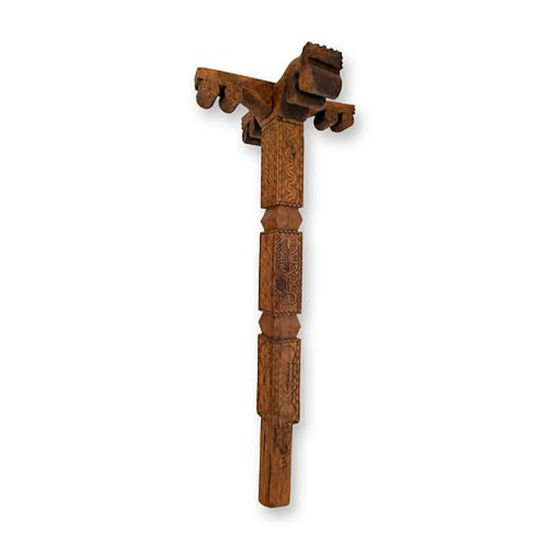 Berber-Style Carved Hardwood Tent Post