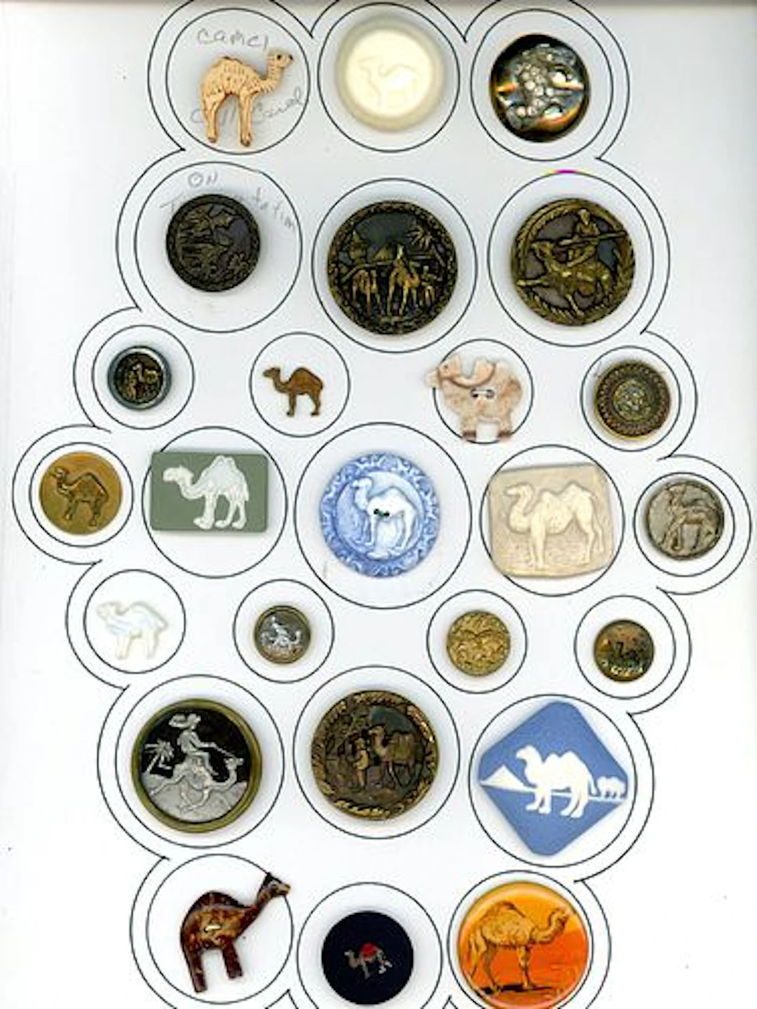 A CARD OF DIVISION 1 & 3 CAMEL BUTTONS