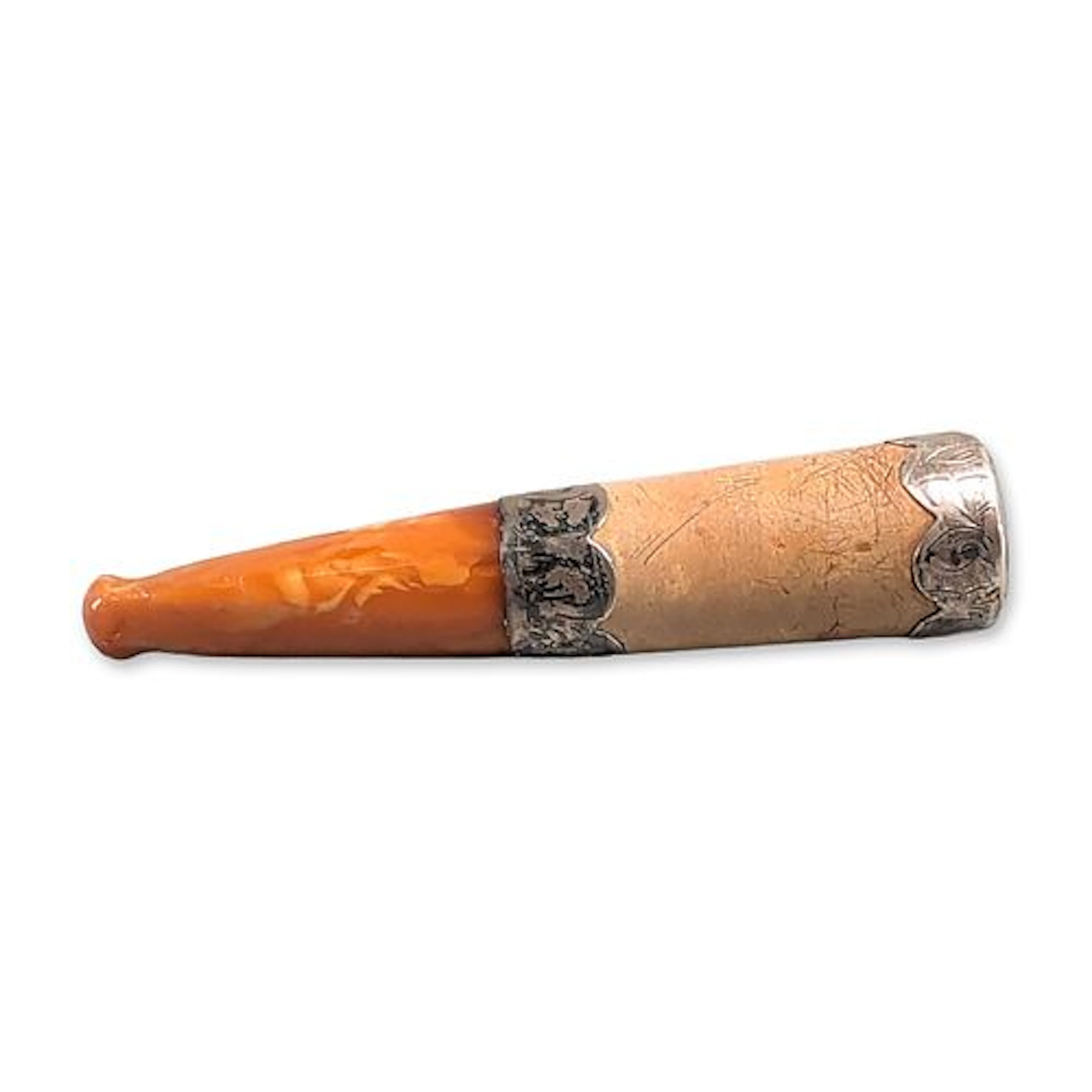 Amber and Meerschaum with Sterling Silver Bands Cigarette Holder in